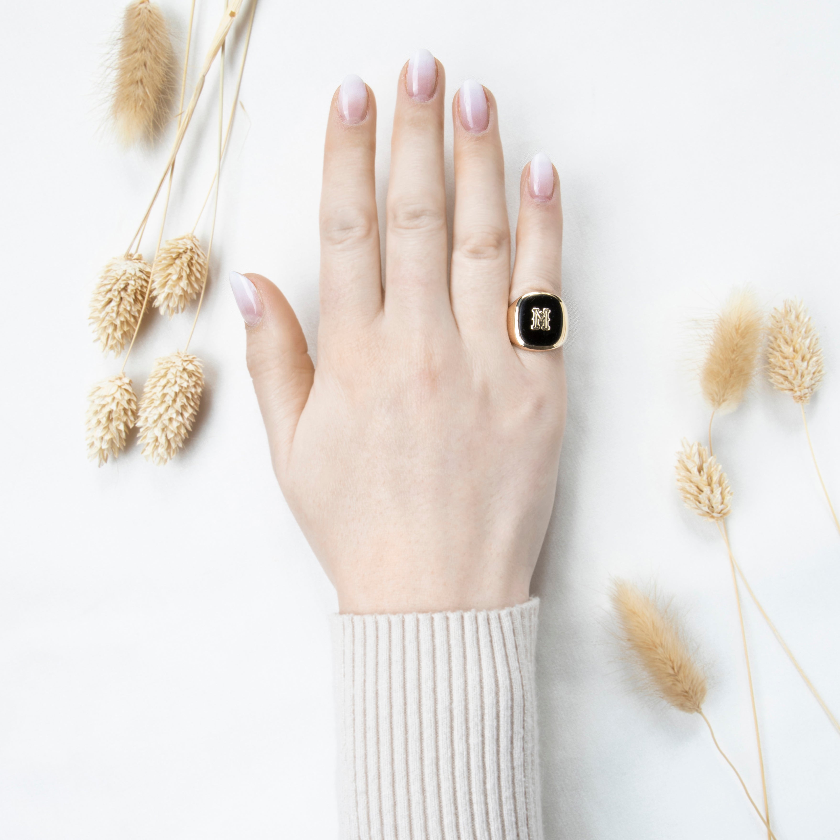 Vintage 10k Yellow Gold 3.6ct Onyx Initial M Signet Ring 5.25、mySite、hinf8tx79