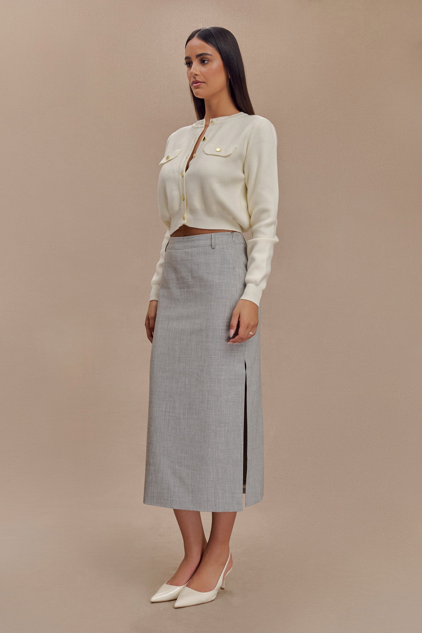 Tabitha Knit Cardigan - Ivory、mySite、solidvoid