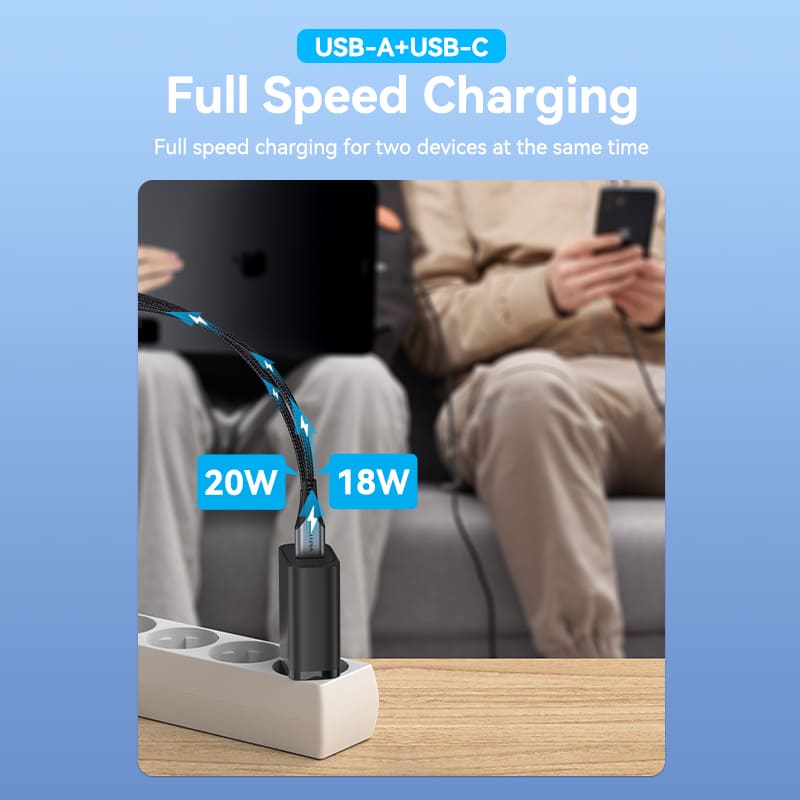 Vention 2-port USB(A+C) Wall Charger (18W+20W) EU-Plug Black、mySite、fannypackpong