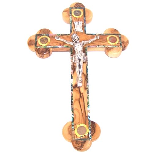 Large grade A Olive wood 14 Stations Crucifix with Holy Land Samples and Mother of Pearls ( 33.5 cm or 13.2 inches )、mySite、topwebapps