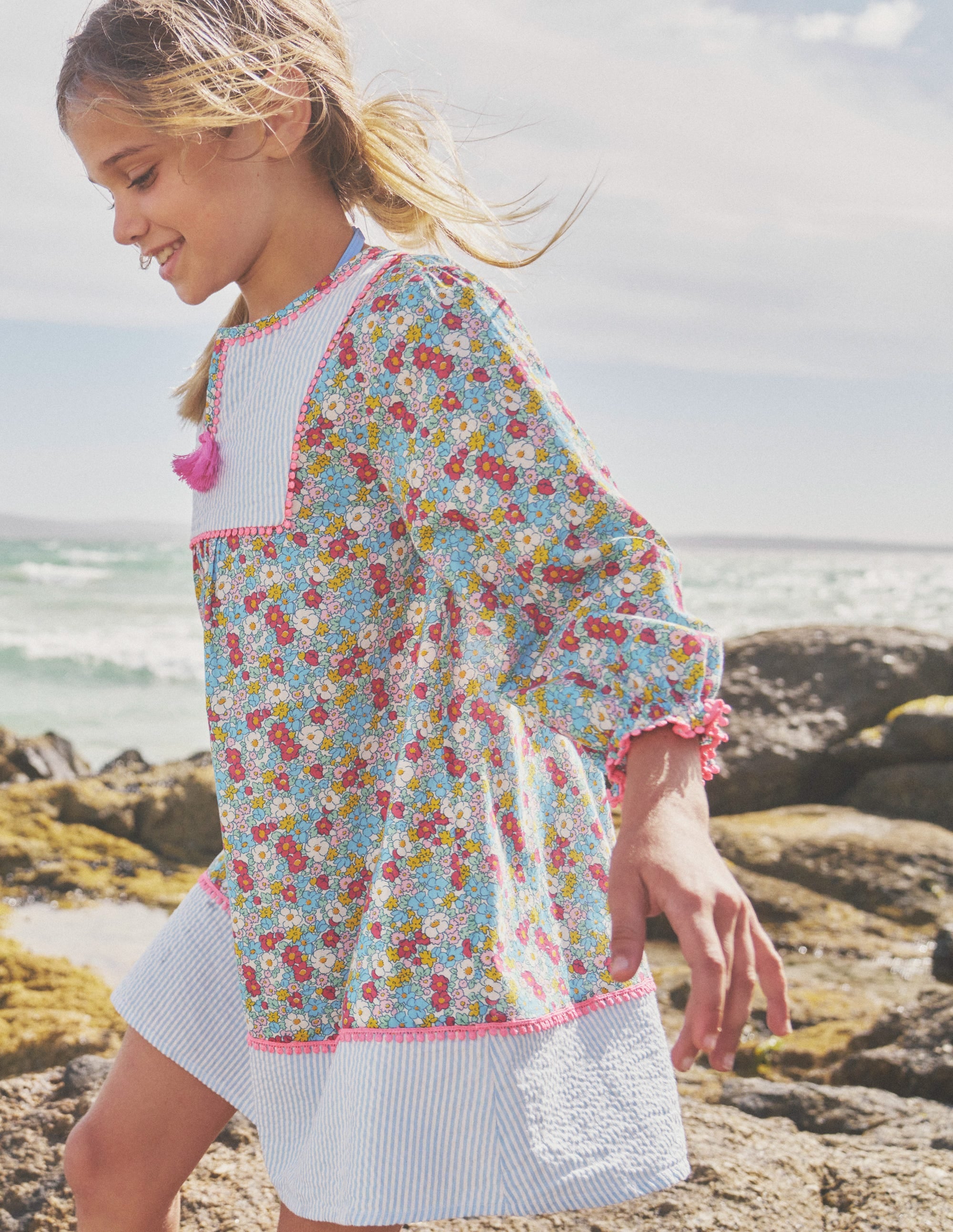  Long-sleeve Printed Kaftan-Festival Pink Nautical Floral、mySite、ashleygrahame