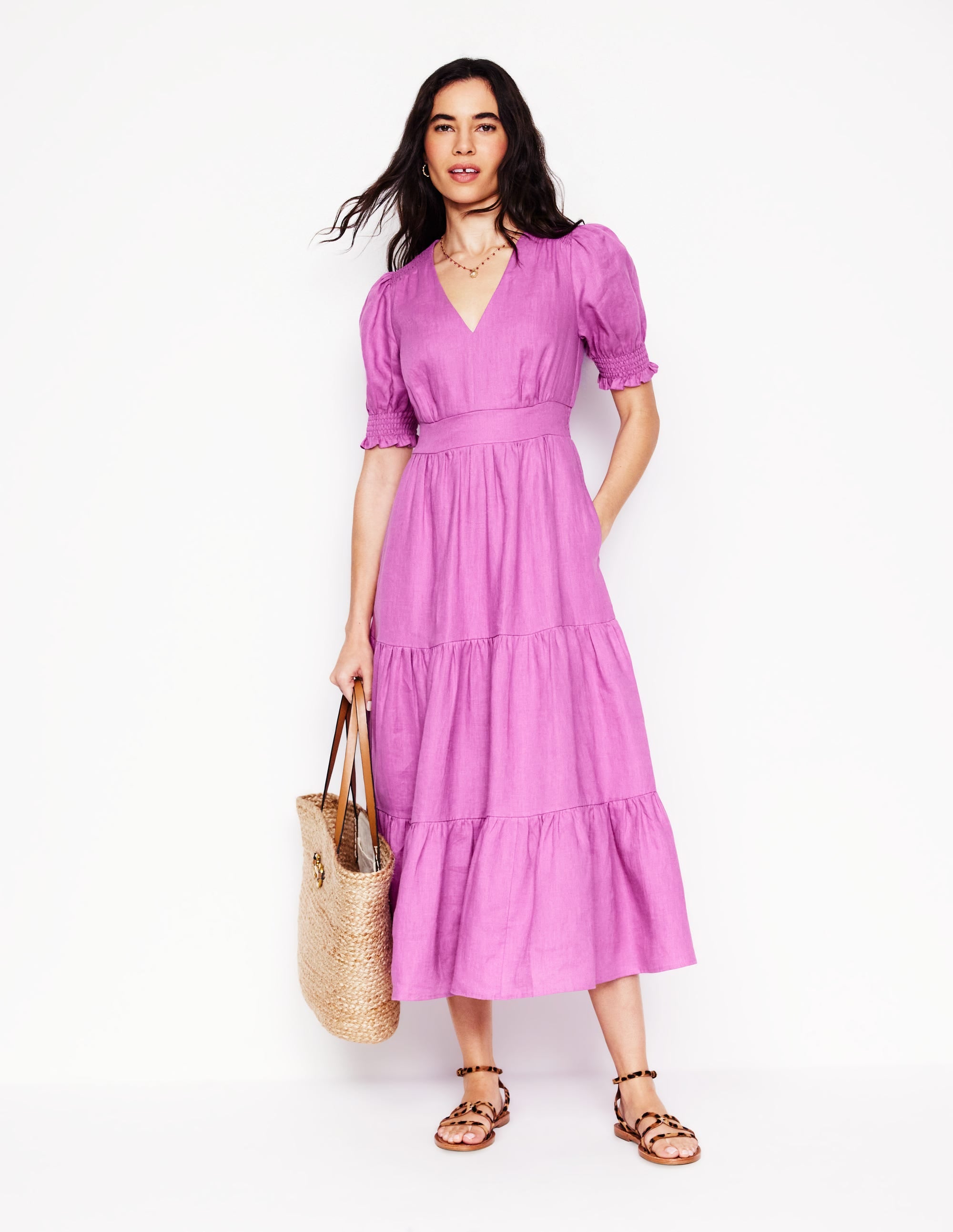  Anna Linen Tiered Midi Dress-Foxglove Purple、mySite、ashleygrahame