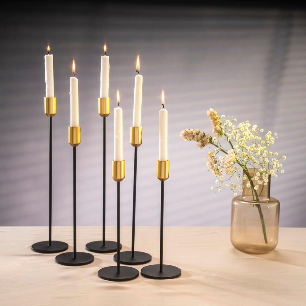 Sleek Black and Gold Shabbat Candlesticks by Yair Emanuel - 13 Tall、mySite、topwebapps