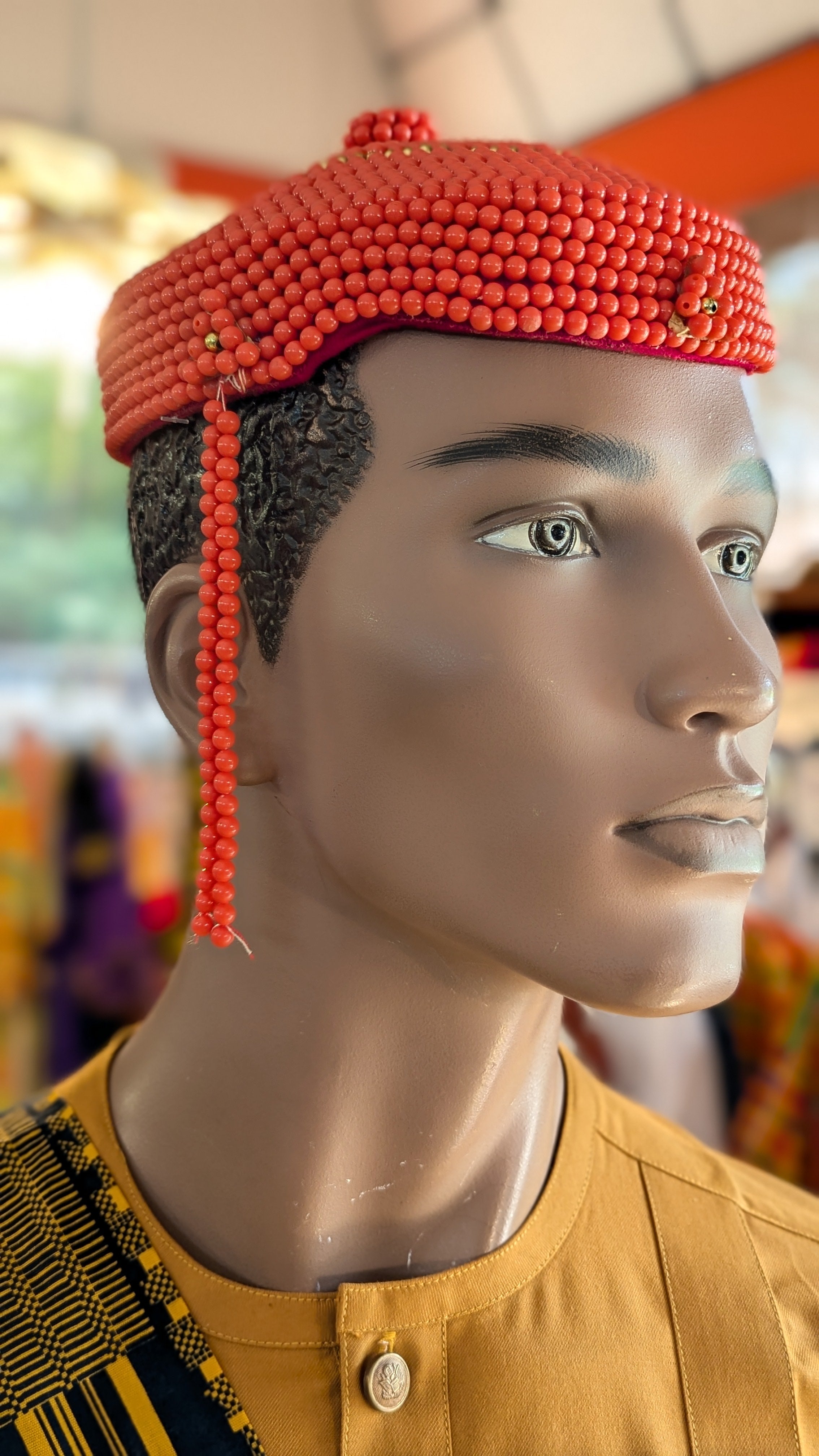 Dupsie's Ugochukwu's Majestic Orange African Edo Igbo hand-beaded Crown Hat with Gold trim DPBHOG11、mySite、solidvoid