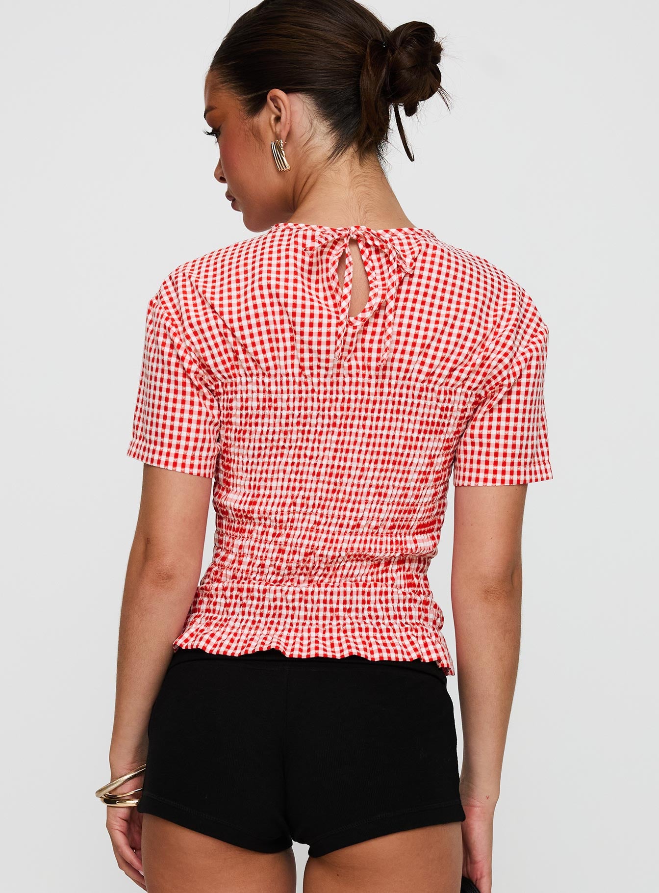 Maybe Tomorrow Ruched Top Red Check、mySite、solidvoid