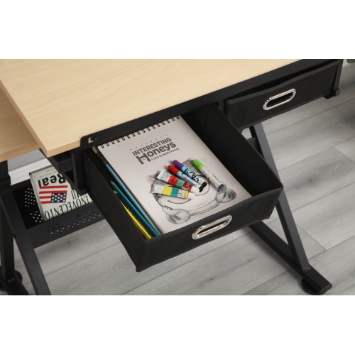 adjustable drawing drafting table desk with 2 drawers for home office and school with stool(wood)、、casual