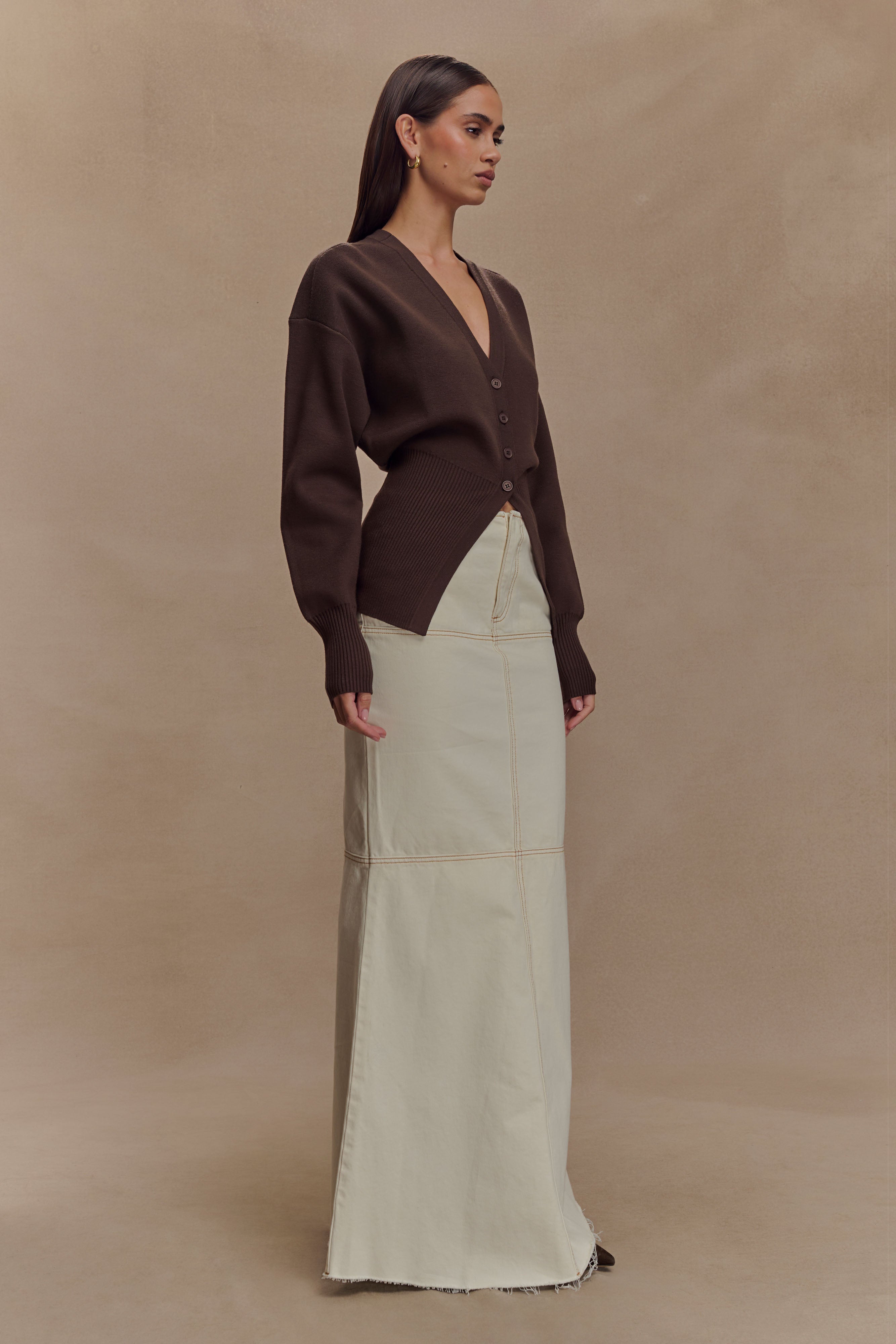 Alexia Buttoned Oversized Cardigan - Dark Chocolate、mySite、solidvoid