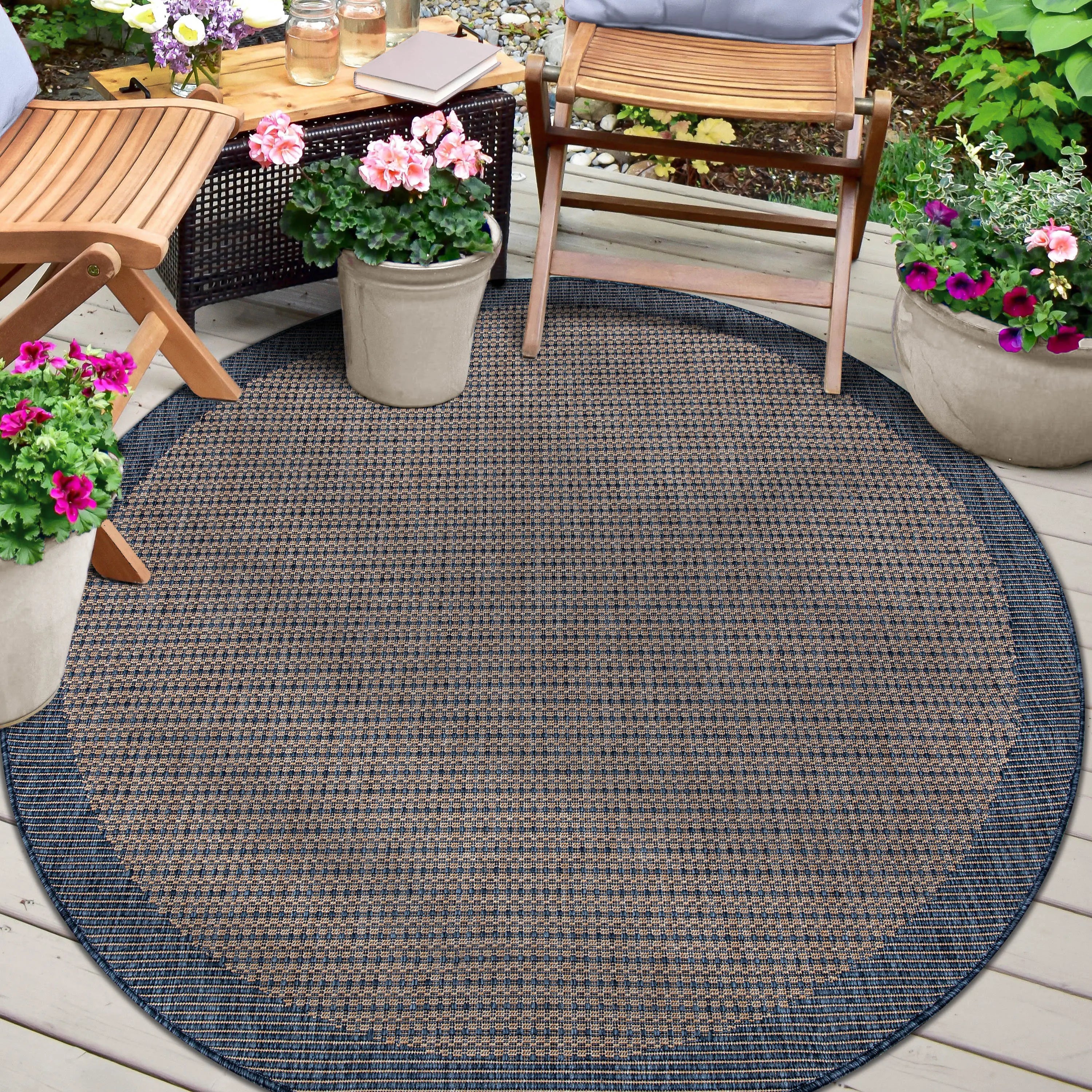Odin Solid & Striped Border Indoor Outdoor Blue Flatweave Rug、mySite、gigharbornorthrealestate