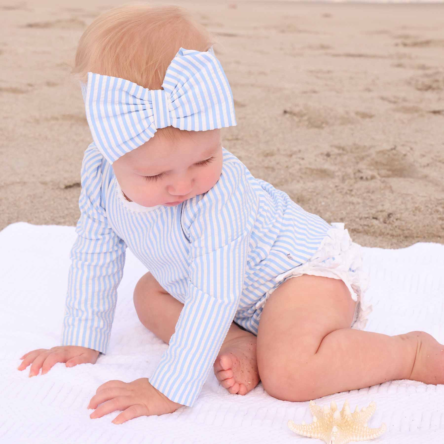  Long Sleeve Rash Guard With Ruffle Bottom | Seersucker Blue、mySite、layawaytickets