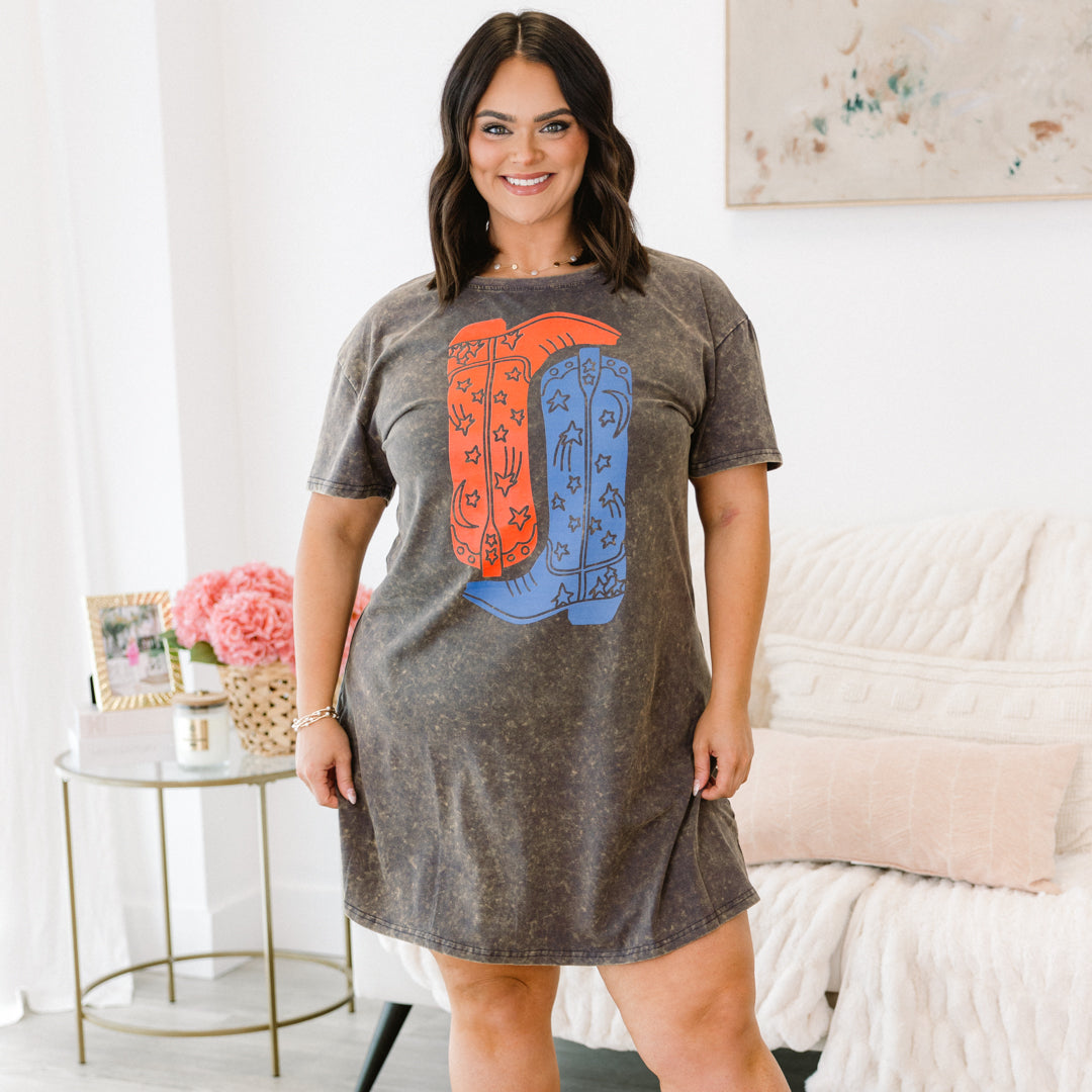  Boot Scootin Cowgirl T-Shirt Dress, Charcoal、mySite、justintrudeaud