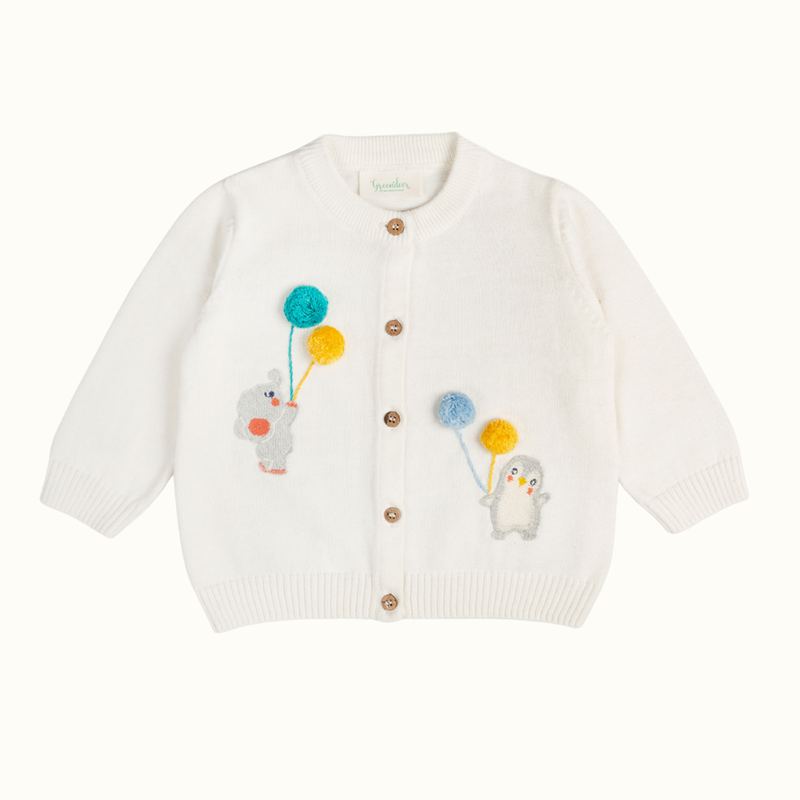 Cotton Sweater & Lower Set | Baby Balloon Printed | White & Green | Set of 2、mySite、camillekostekn