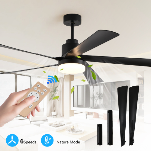 72" Walnut LED Ceiling Fan Light with 8 Wooden Blades, Remote Control, Adjustable Color Temperature for Living Room, Bedroom, or Dining Room (Silent/6-Speed/Reversible/DC Motor)、、eastwooduniform