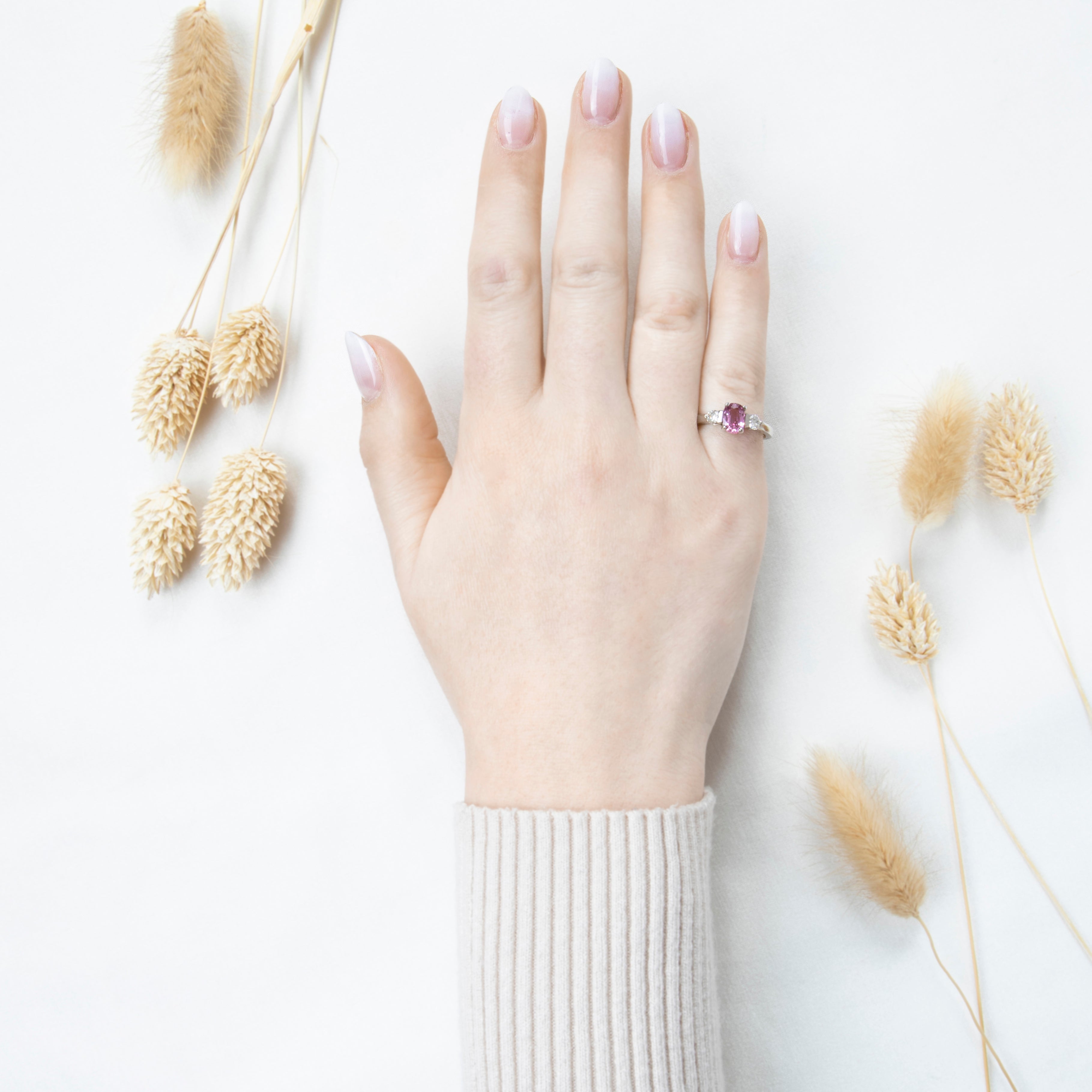 Estate 14k White Gold .93ct Pink Sapphire .26cttw Diamond Trio Ring 6.75、mySite、hinf8tx79