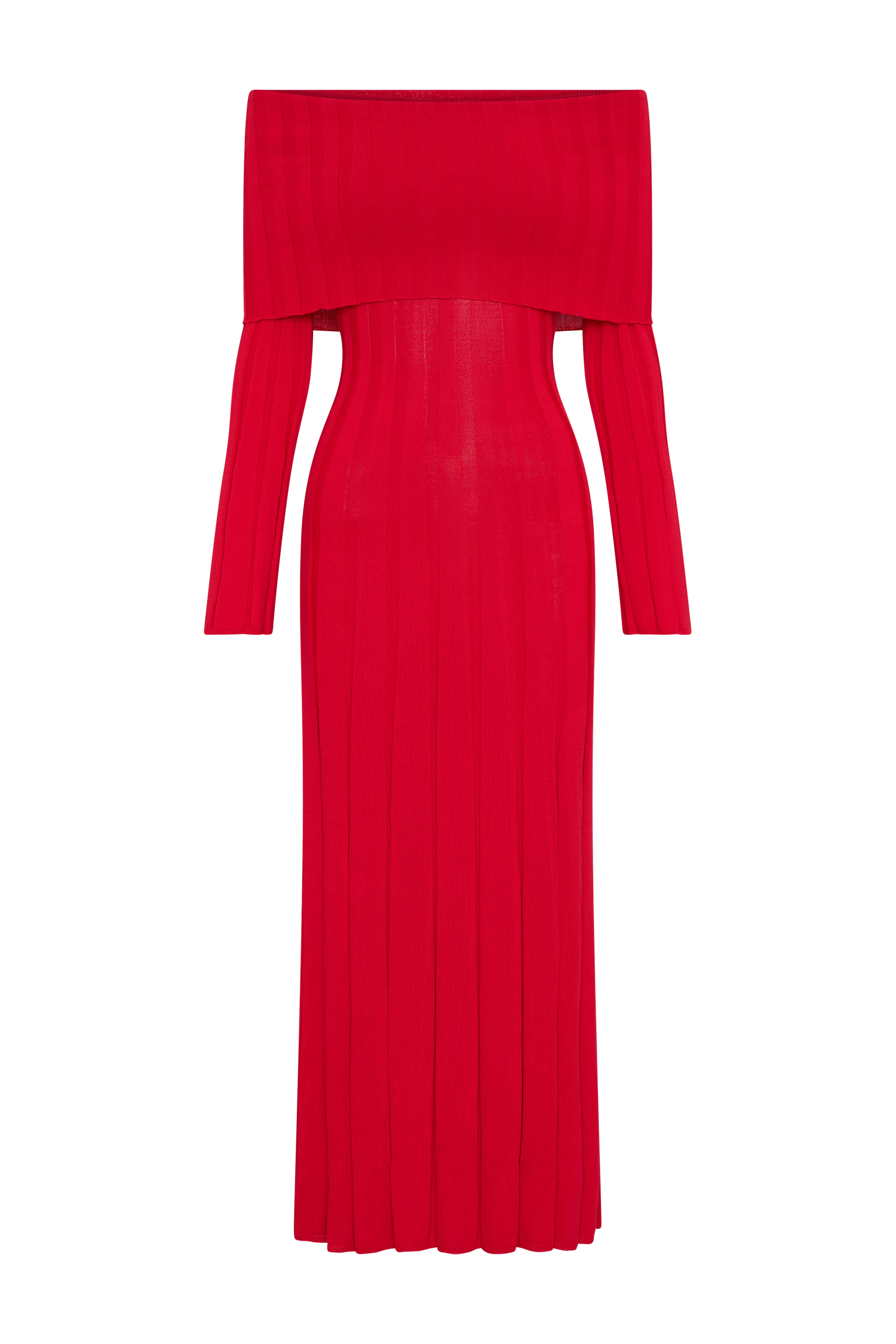 Alonza Long Sleeve Knit Midi Dress - Red、mySite、solidvoid