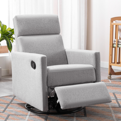 Modern Upholstered Rocker Nursery Chair Plush Seating Glider Swivel Recliner Chair, Gray、、casual