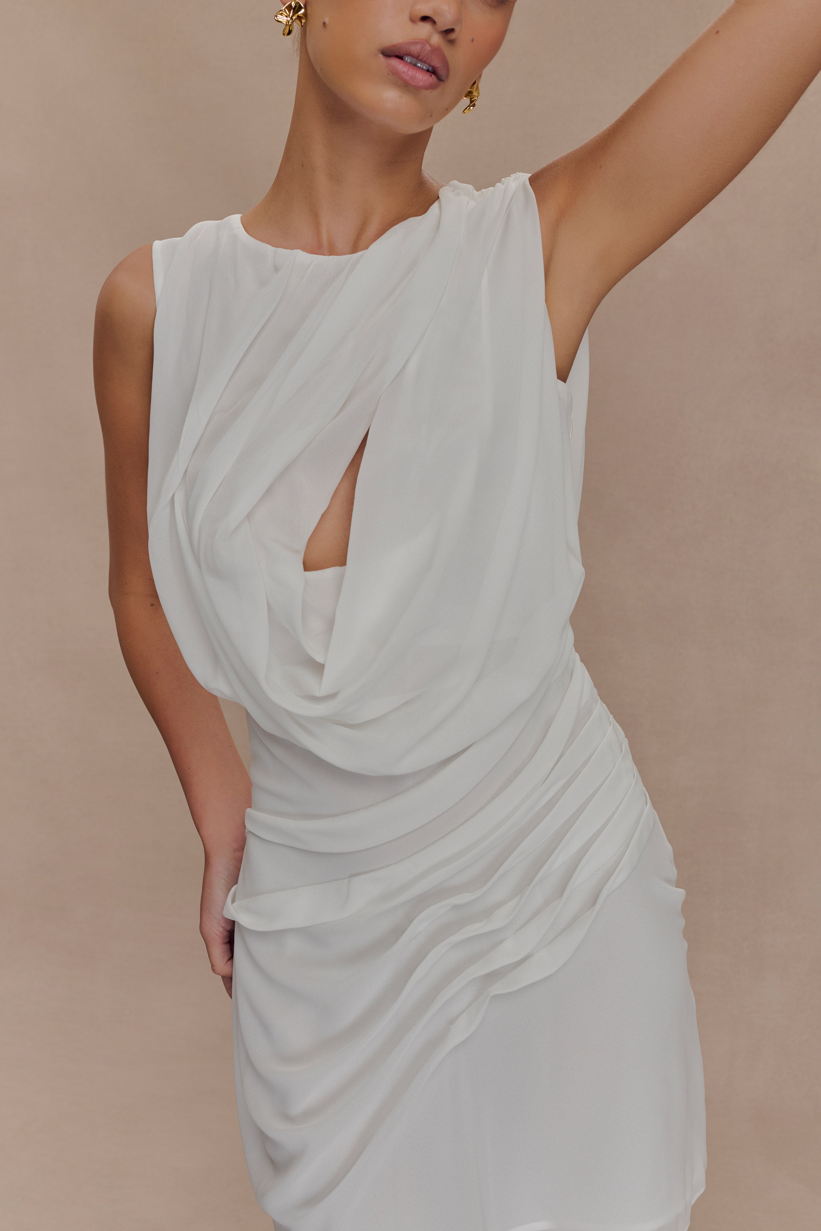 Oria Chiffon Mini Dress - White、mySite、solidvoid