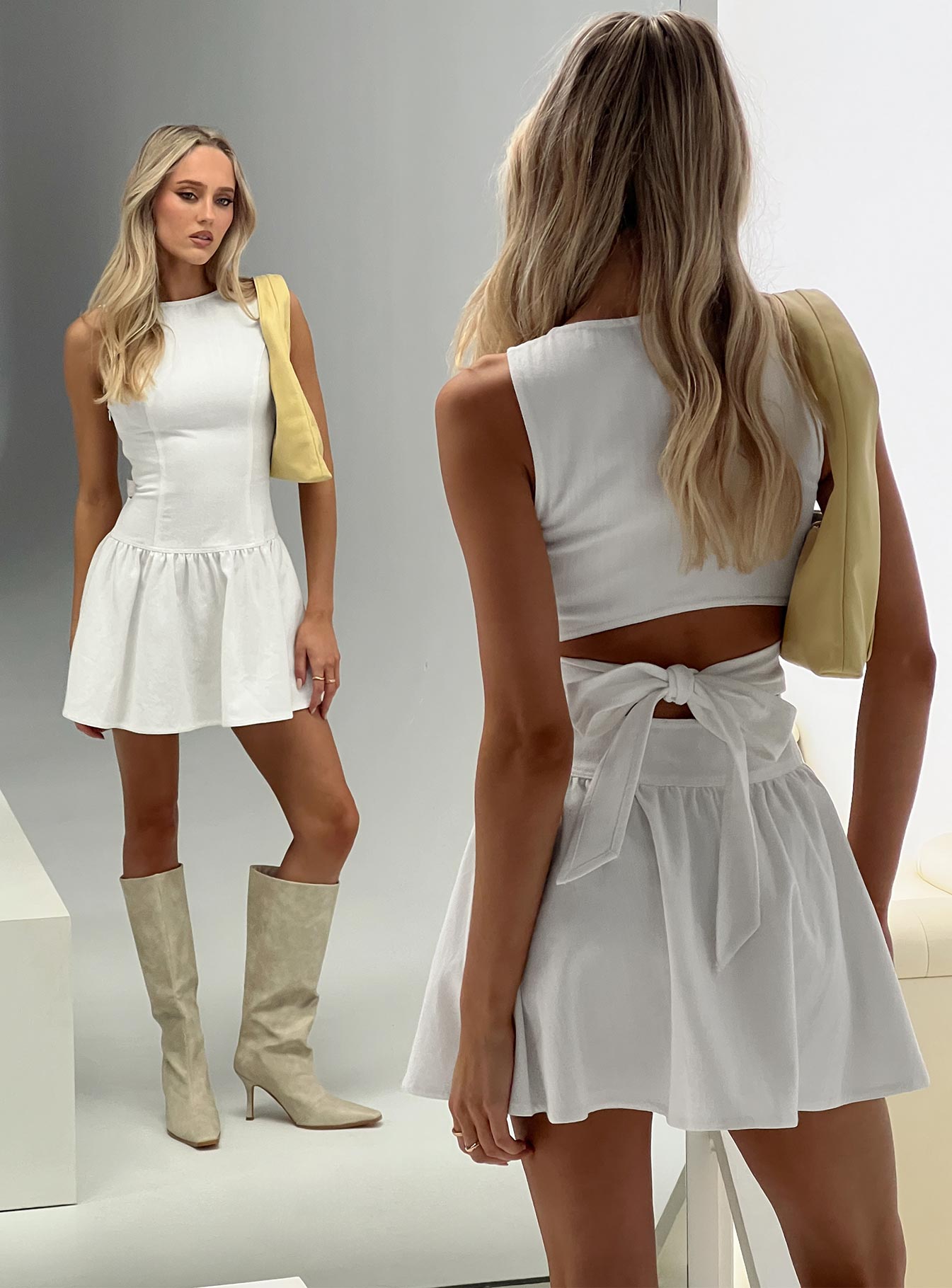 Faela Tie Back Mini Dress White、mySite、solidvoid