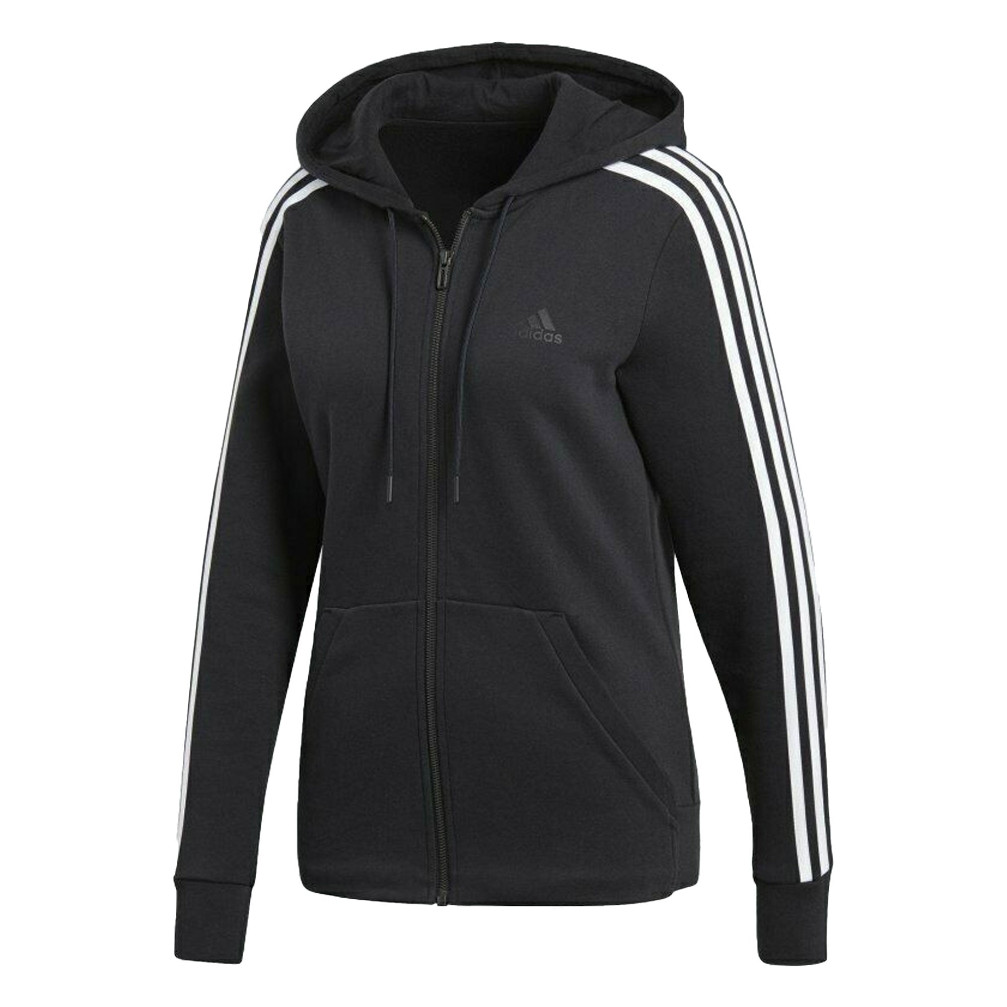 adidas Women's Cotton Fleece 3-Stripes Full-Zip Hoodie Black/White、mySite、noshort