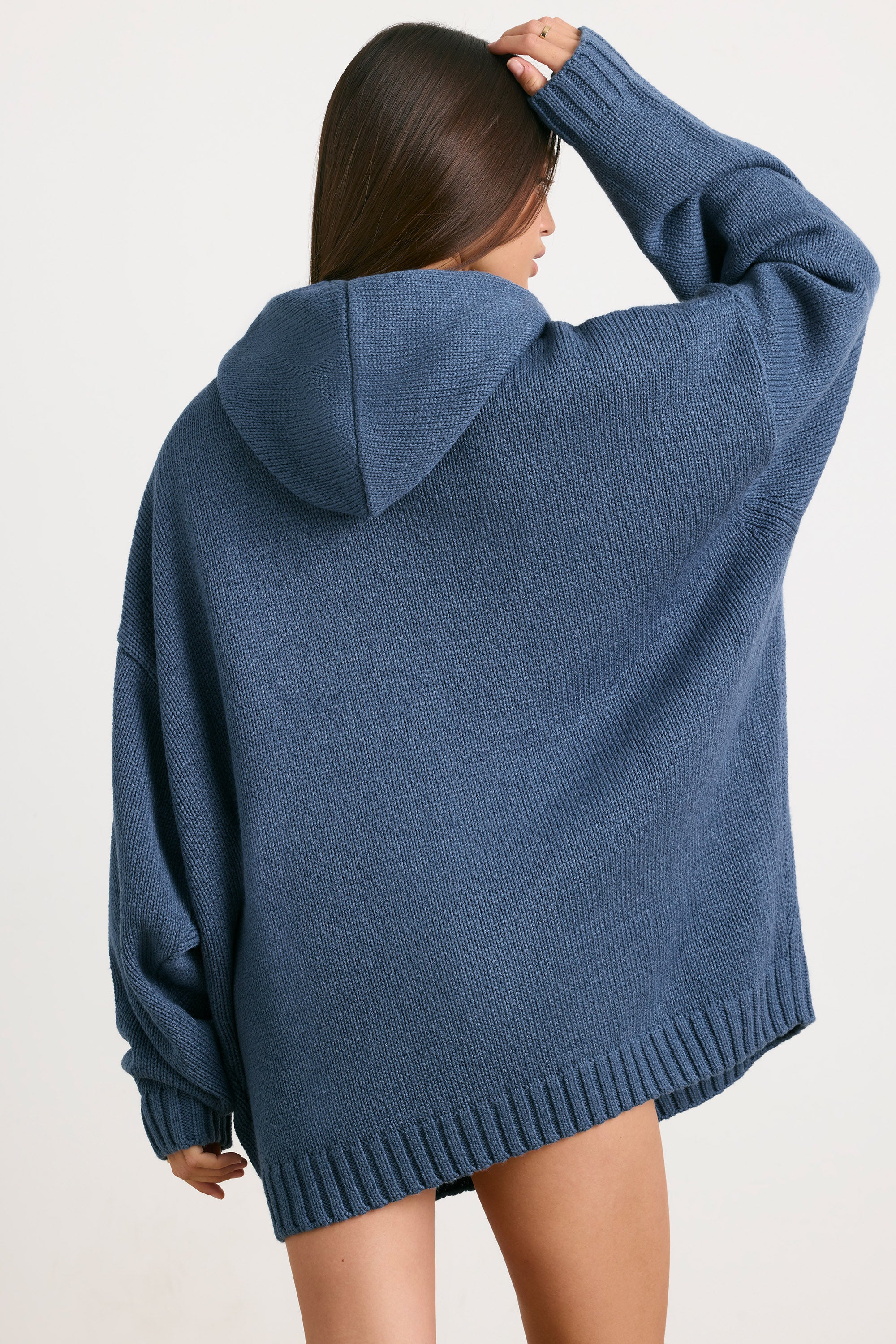 Oversized Chunky Knit Hoodie in Washed Navy、mySite、solidvoid