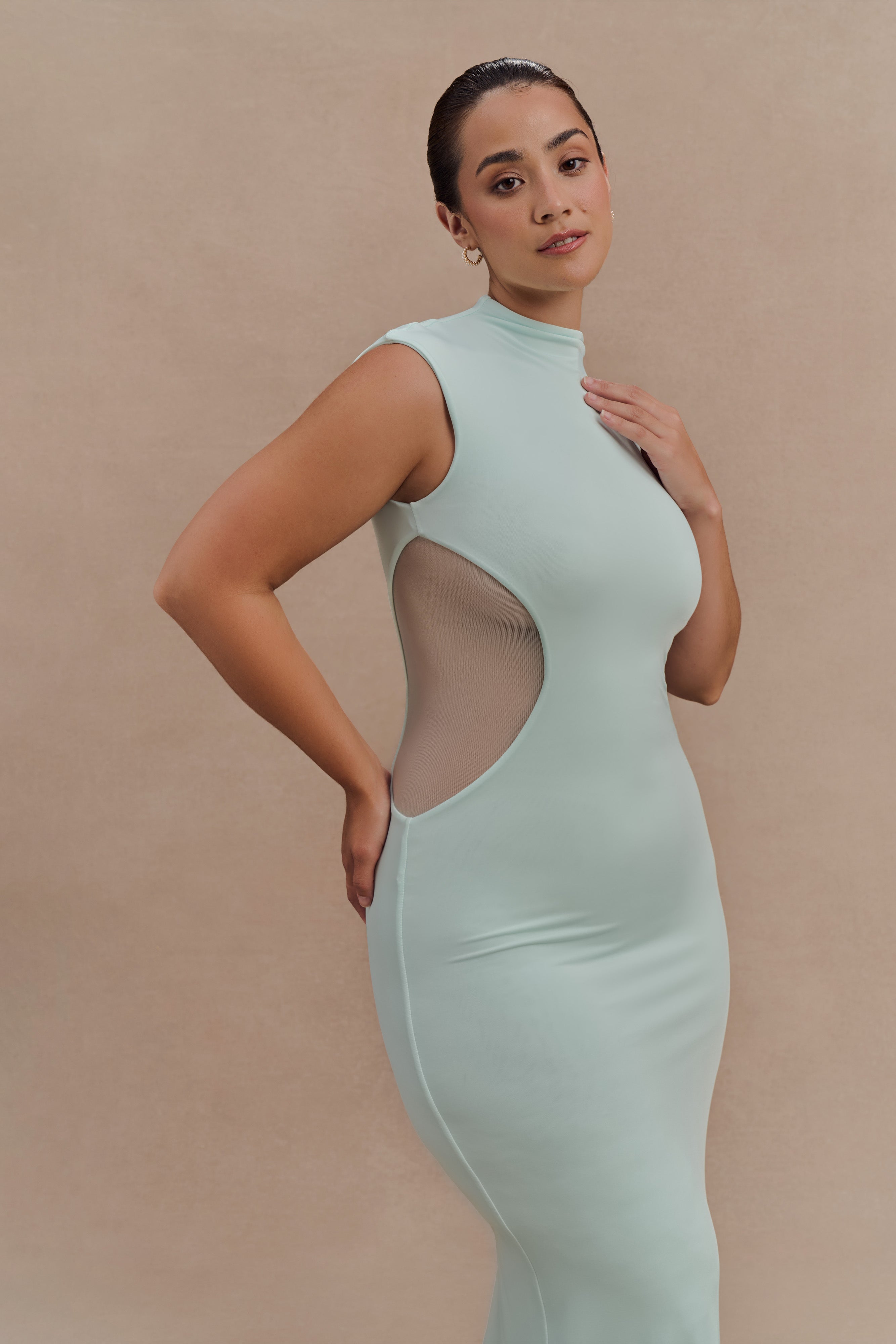 Massie Slinky And Mesh Maxi Dress - Lagoon、mySite、solidvoid