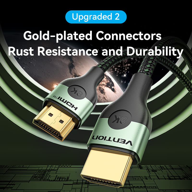 Vention Cotton Braided Ultra Thin HDMI-A Male to Male HD Cable 8K Green Aluminum Alloy Type、mySite、fannypackpong