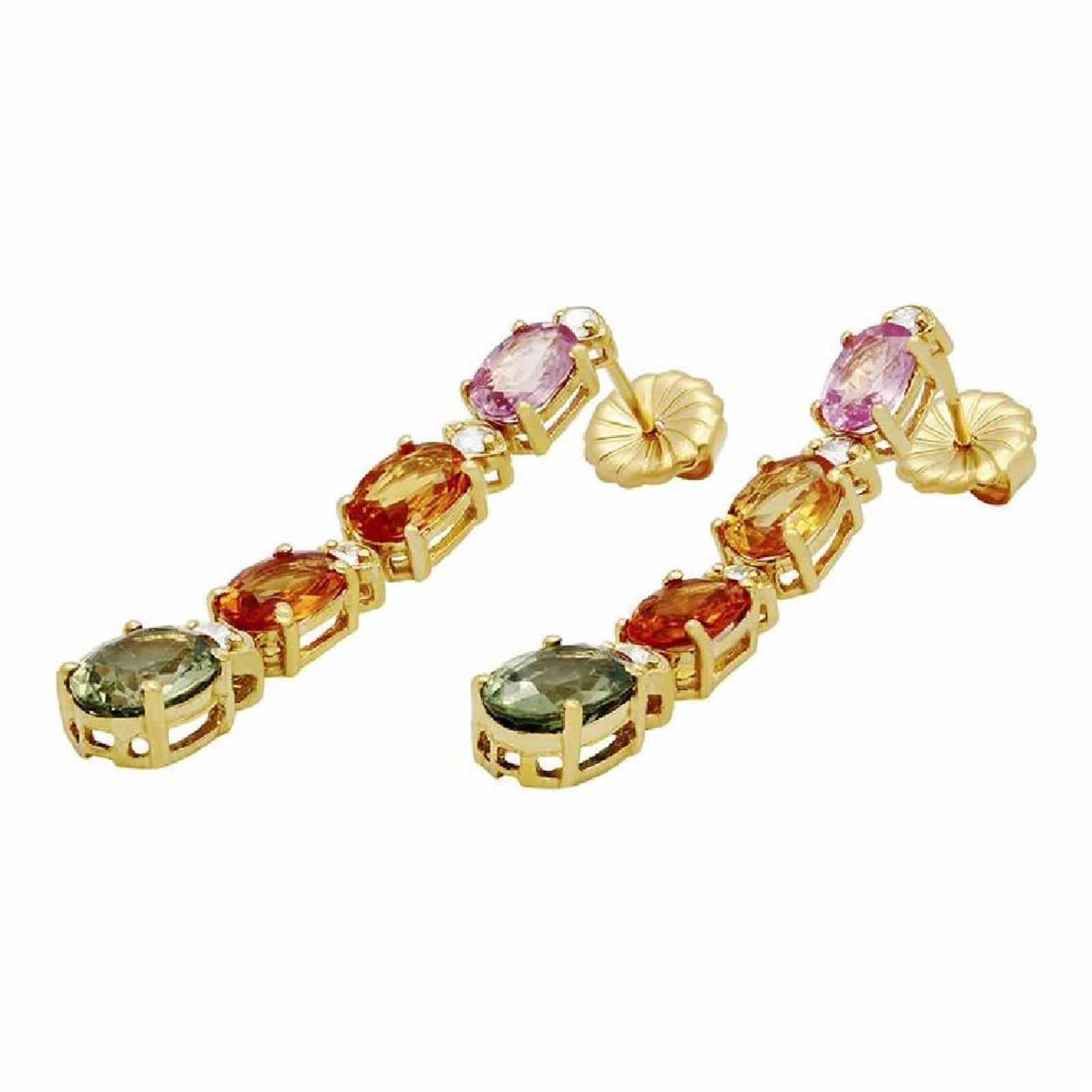Multi Colored Sapphire & Diamond Rain Drop Earrings 14K Yellow Gold、mySite、g9winljtr
