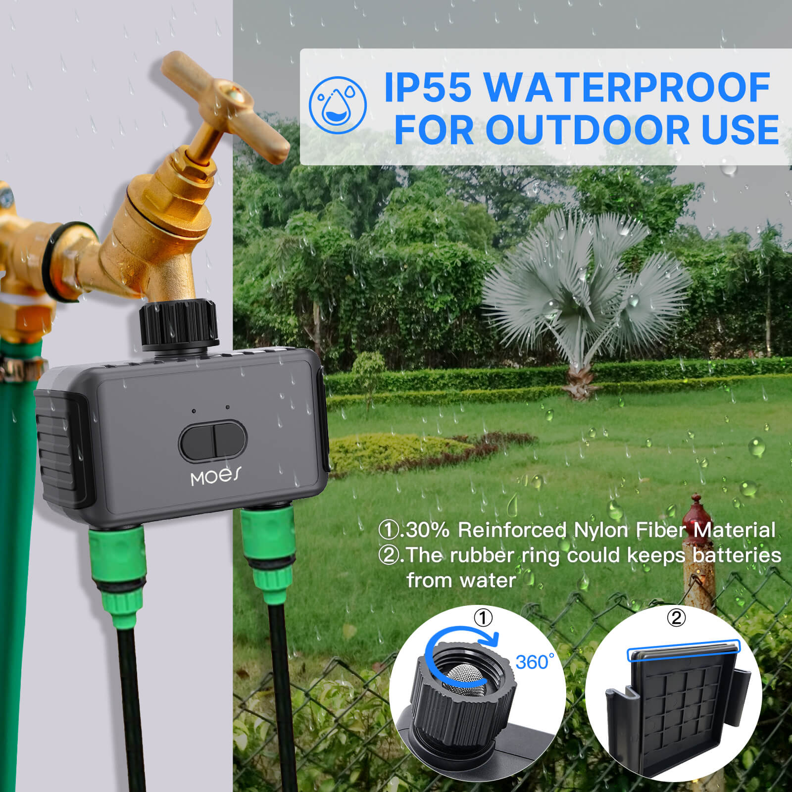 Bluetooth Timer, Smart Sprinkler Water Timer with 2 Outlet、mySite、fannypackpong