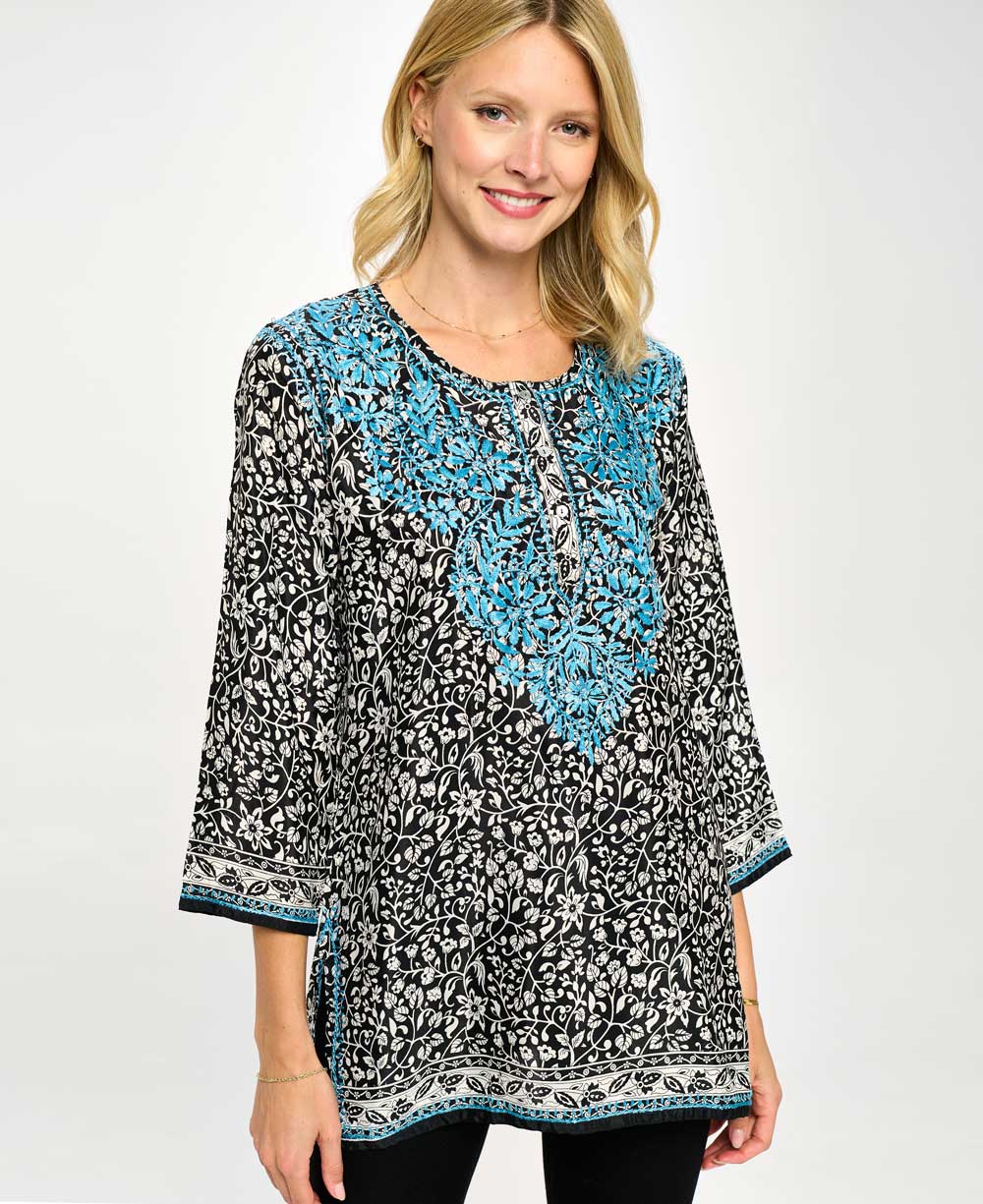 Contrast Embroidery Indian Tunic in Poly Silk、mySite、topwebapps