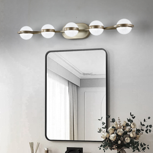 (Same as W1340P143677/L2001-B-4) 30" Black Minimalist LED Bathroom Vanity Light with Crystal Sand Acrylic Shades, 4-Light Wall Mounted Decorative Lighting Fixture, Suitable for Bathroom Vanity Mirror、、eastwooduniform