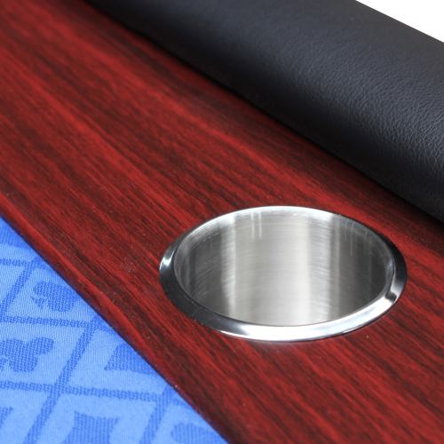 96" Light Series Foldable Poker Table with Wooden Racetrack Felt Stainless Legs Cup Holders Blue、、casual