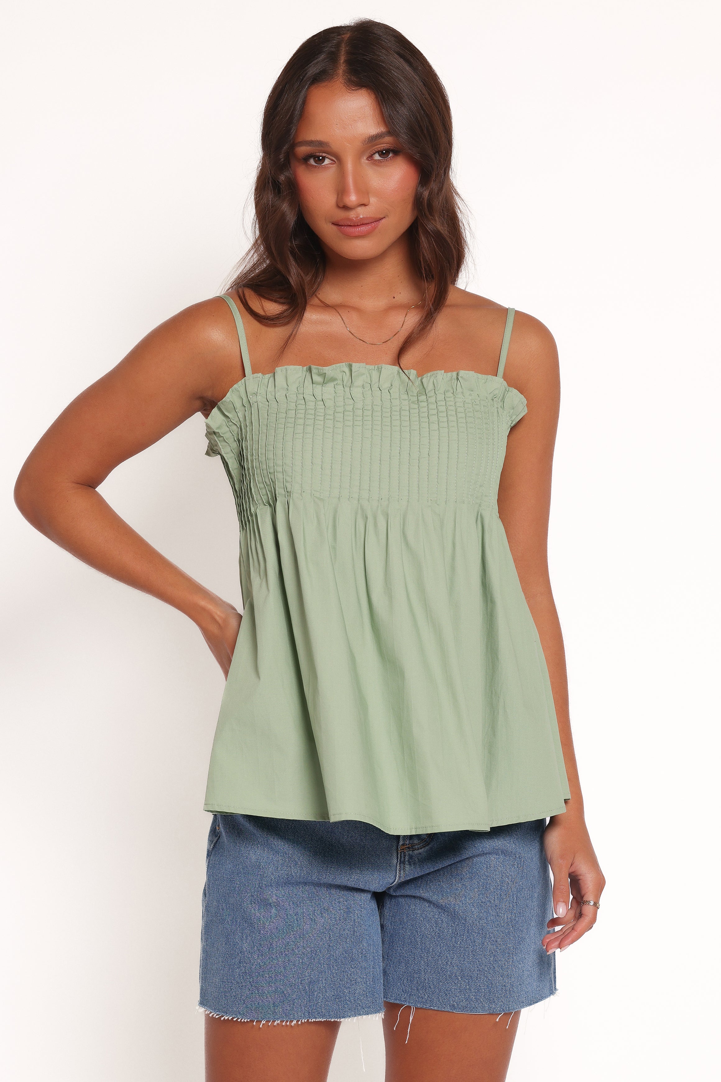  Carson Pleated Top - Sage Green、mySite、sugarbowlscore