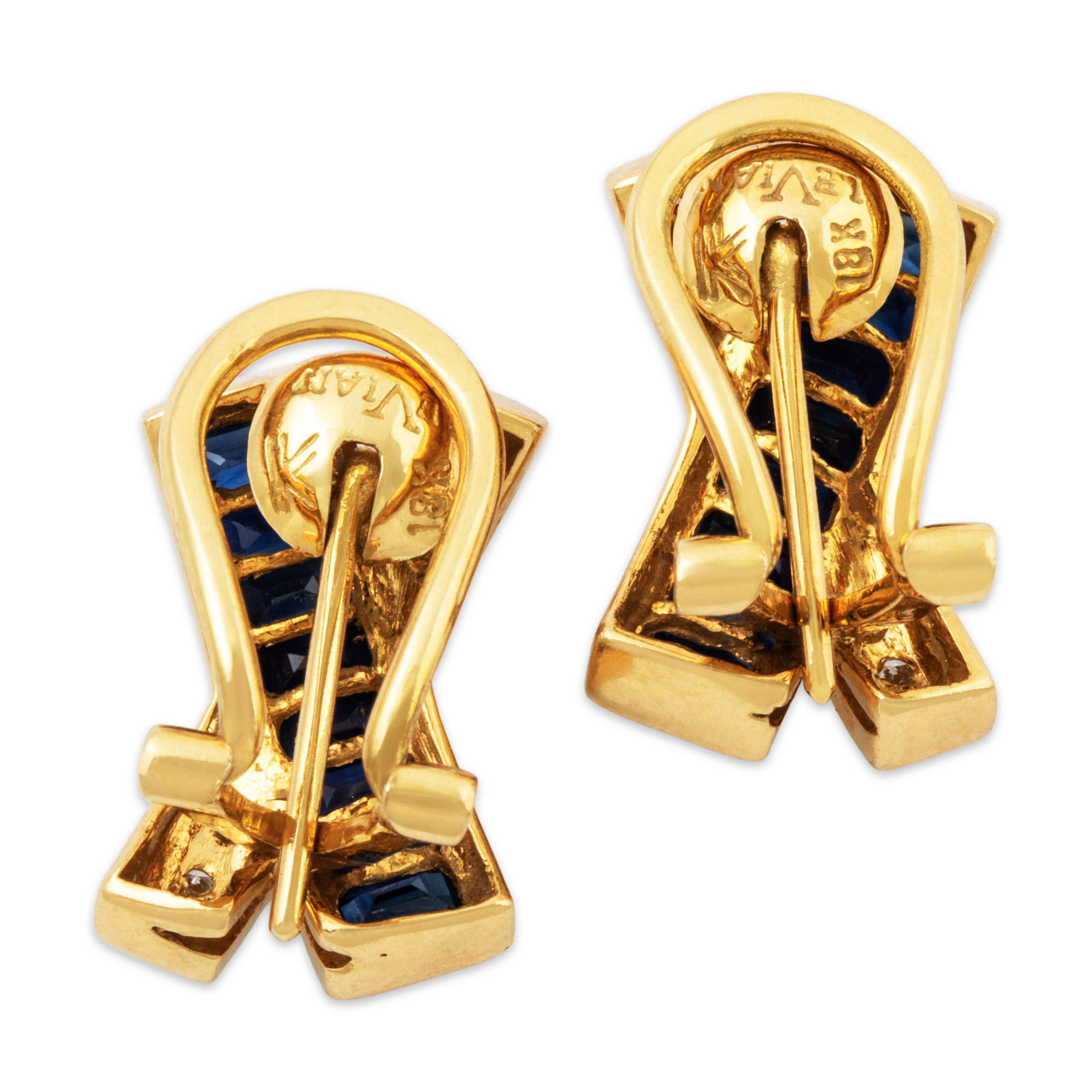 Vintage 18k Yellow Gold 2.24cttw Blue Sapphire Diamond Chic Criss-Cross Earrings、mySite、hinf8tx79