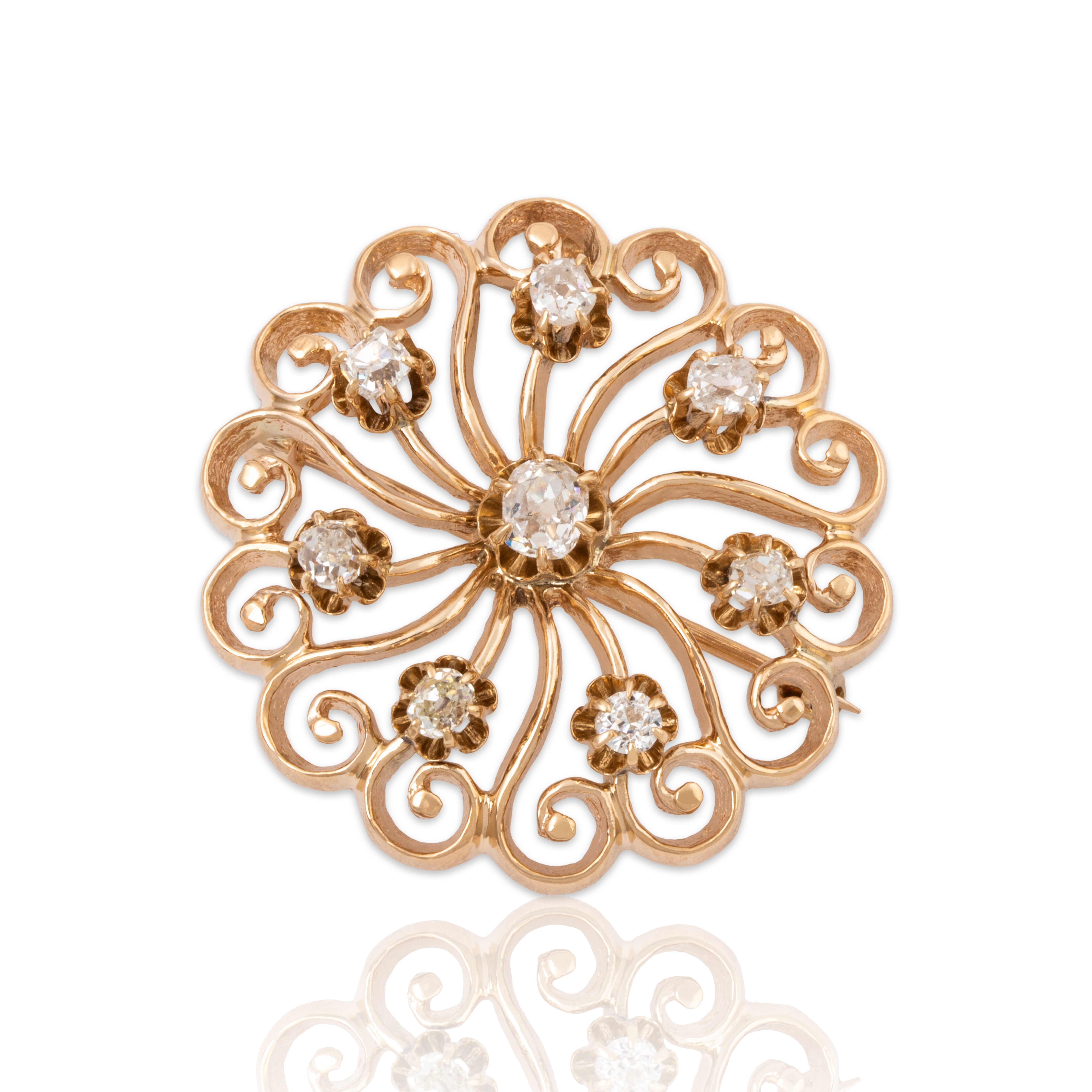 Antique Victorian 14k Yellow Gold .735cttw Old Mine Diamond Spiral Pin / Pendant、mySite、hinf8tx79