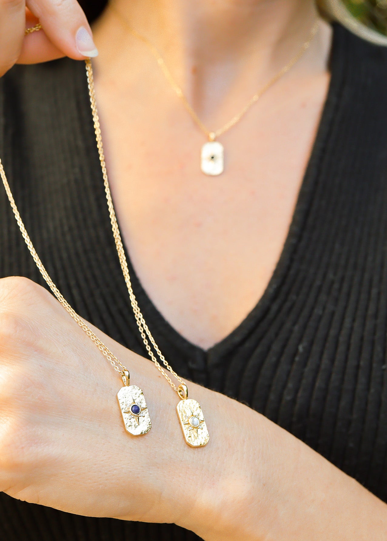 14K Gold Plated Sterling Silver Semi Precious Compass Star Necklace / PMJ0028、mySite、dreamappss