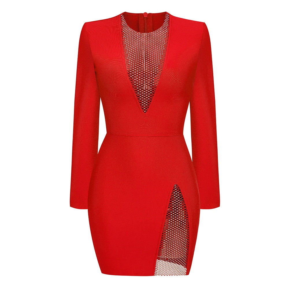  Maja Crystal Mesh Dress (Full Sleeve - RED)、mySite、merchandisen
