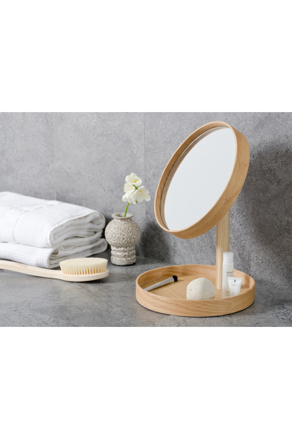 Oak Magnifying Vanity Mirror with Storage Tray | Wireworks Look、mySite、neckold