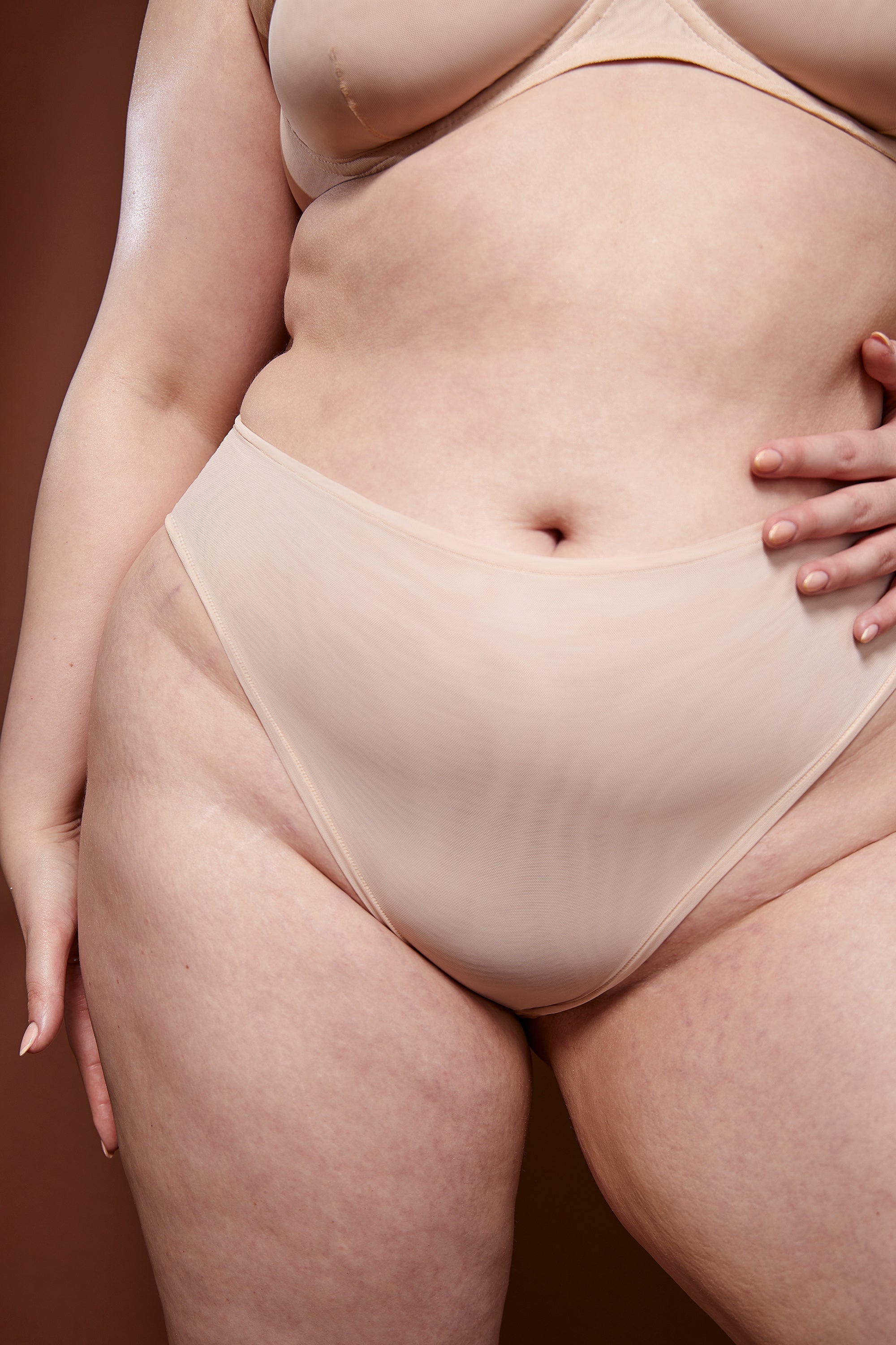 Soft Mesh High Waisted Knicker in Beige、mySite、solidvoid