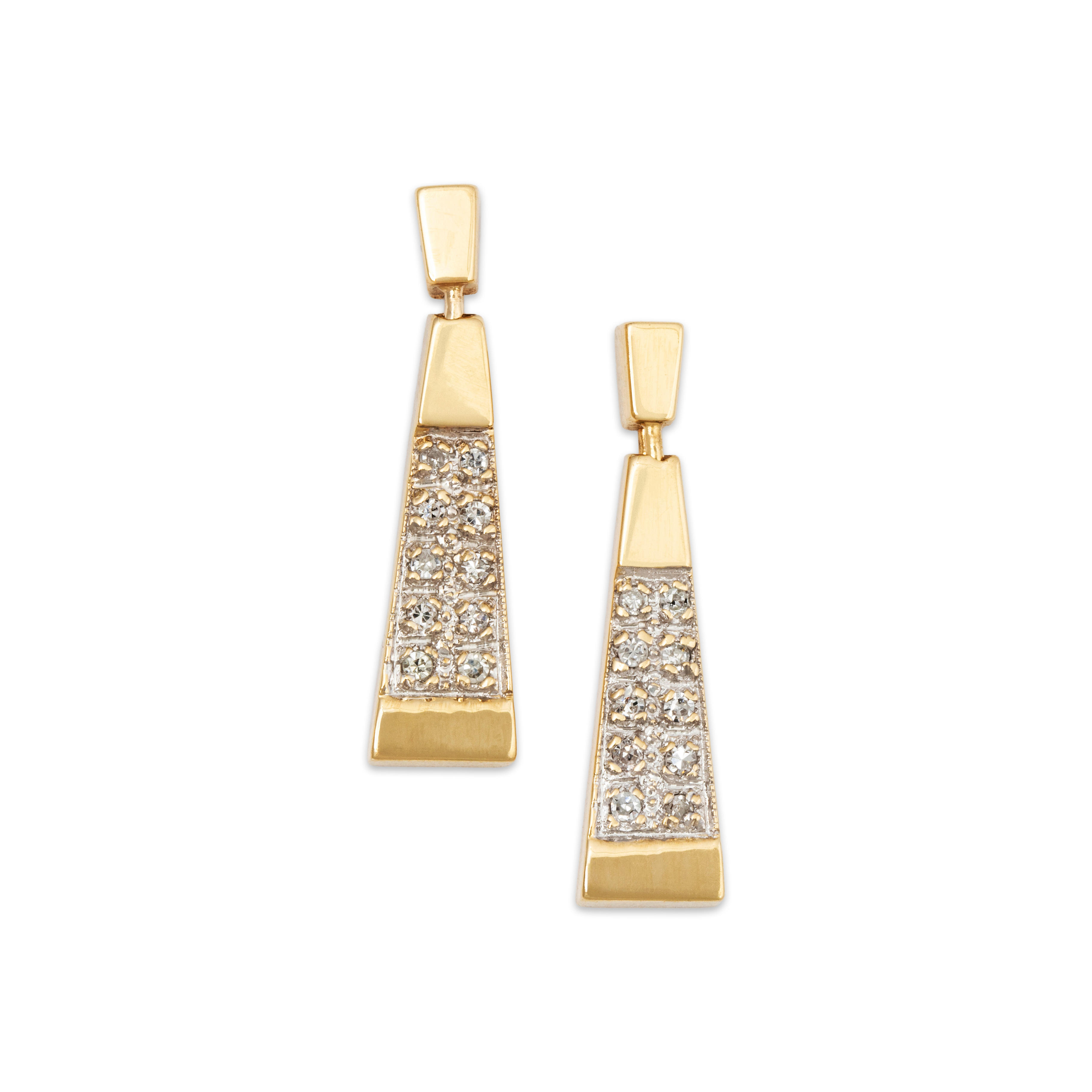 Vintage 14k Yellow Gold .22cttw Diamond Modernist Tapered Earrings、mySite、hinf8tx79