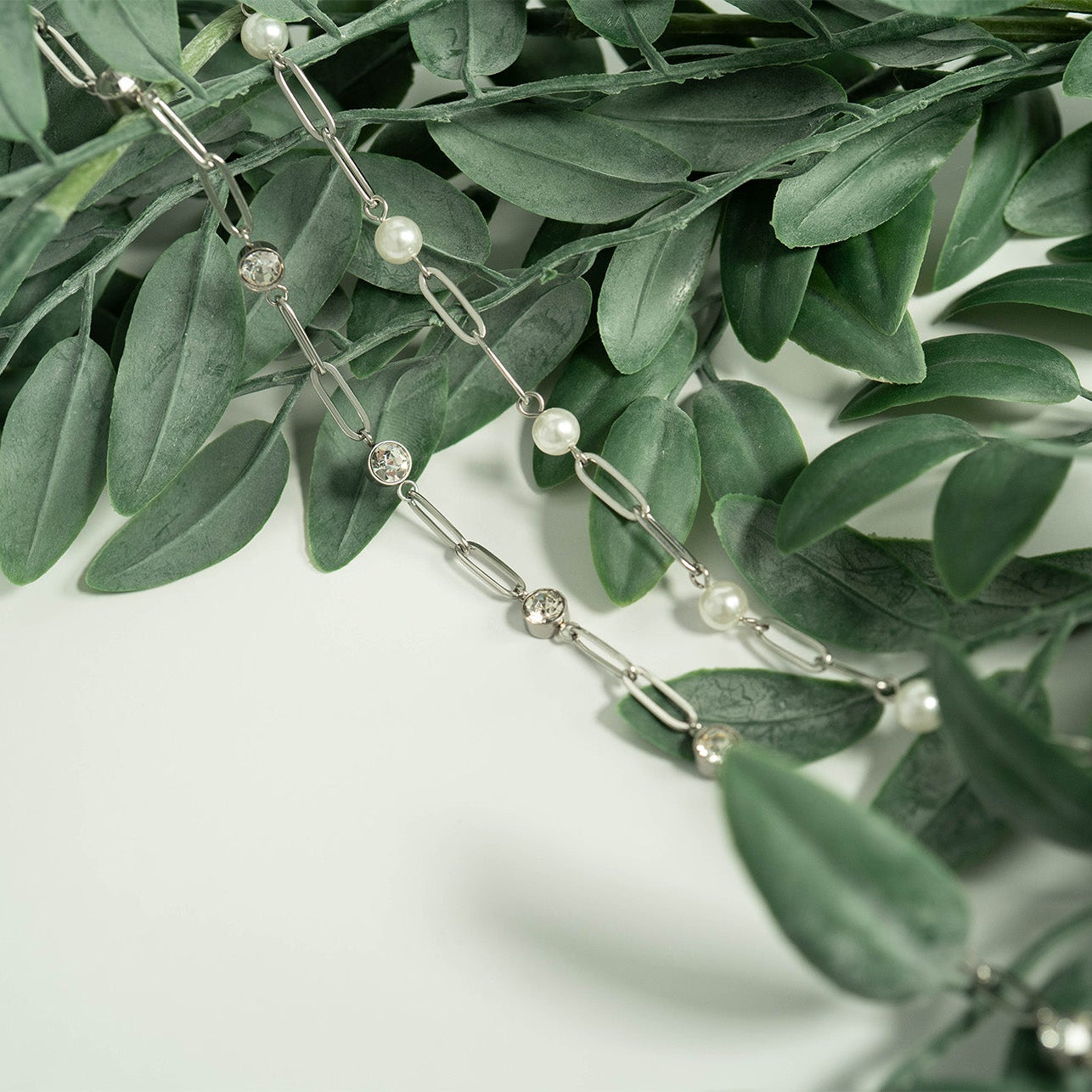 Stainless Steel Paperclip Chain and Crystal Stone Necklace / CHN0088、mySite、dreamappss