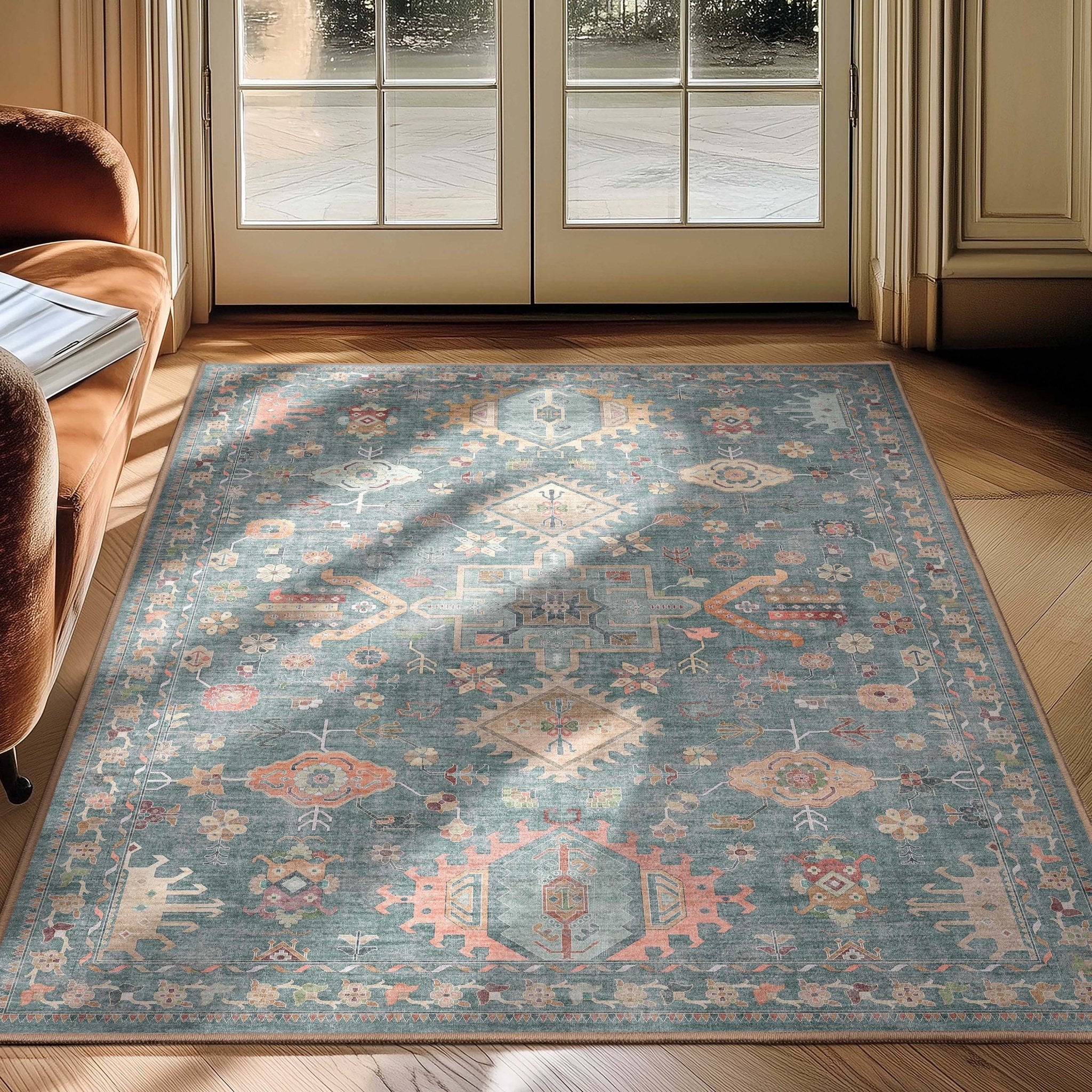 Delhi Vintage Medallion Diamond Pattern Rug – Easy Clean, Stylish Elegant Design、mySite、gigharbornorthrealestate