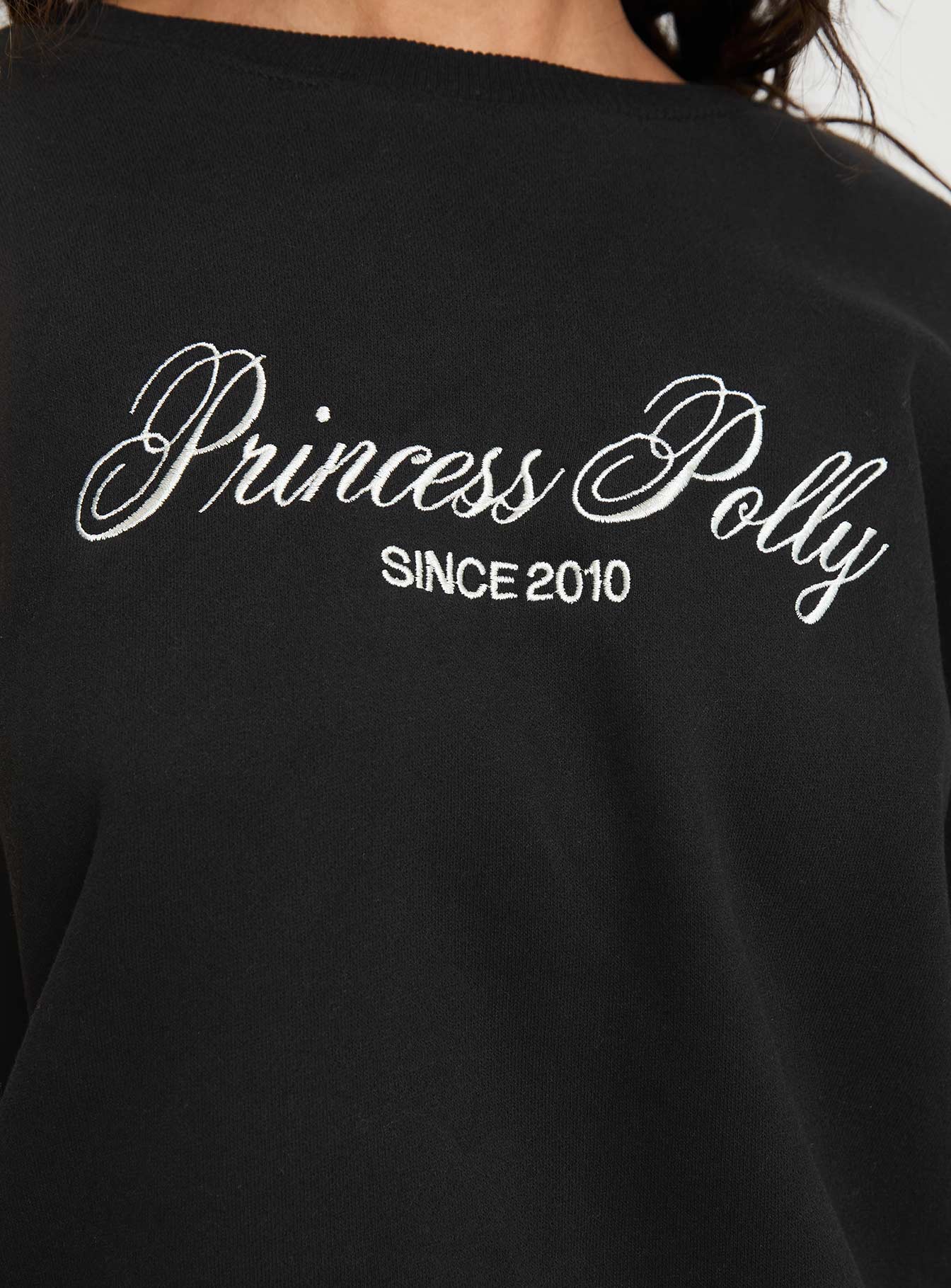 Princess Polly Crew Neck Sweatshirt Cursive Text Black Sand、mySite、solidvoid