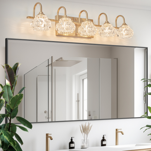 29" Nickel Finish Vintage Crystal Vanity Light - Elegant 5-Light Bathroom Mirror Fixture with Clear Glass Shades (No Bulbs)、、eastwooduniform