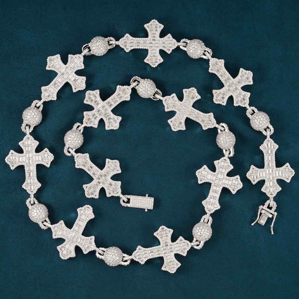 Moissanite Baguette Cross Custom Link Chain 14k Gold、mySite、hinf8tx79