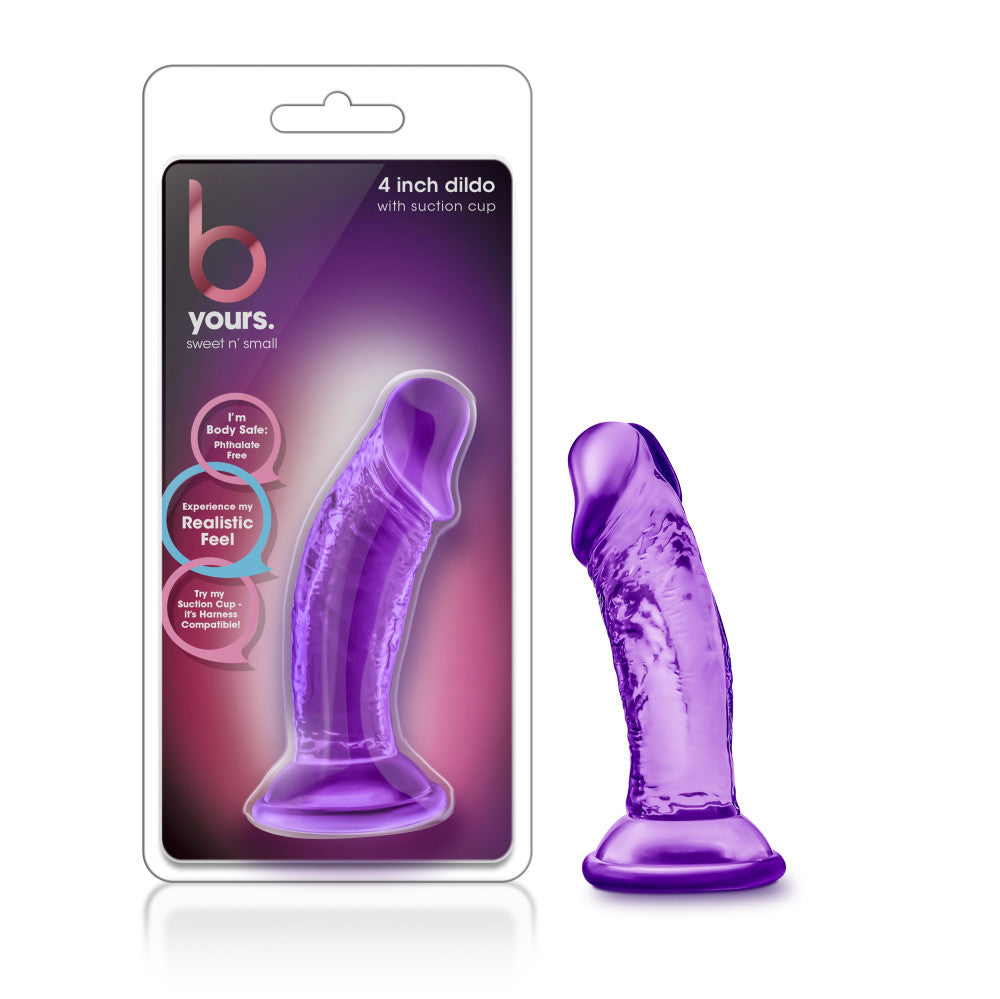 B Yours By Blush® | Sweet N' Small Realistic Purple 4.5-Inch Long Dildo With Suction Cup Base、mySite、bottomscart