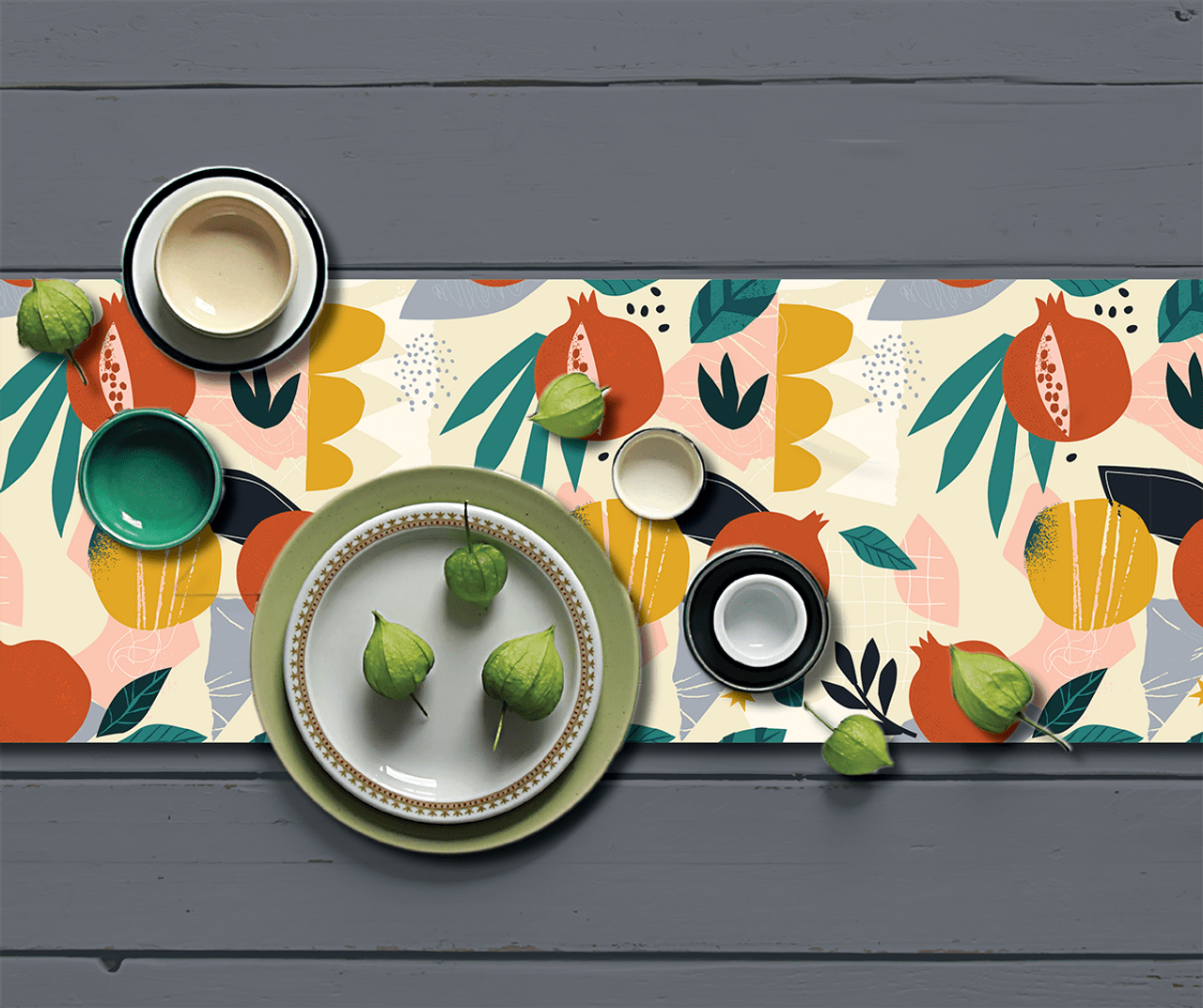 Whimsical Pomegranates Vinyl Table Runner、mySite、topwebapps