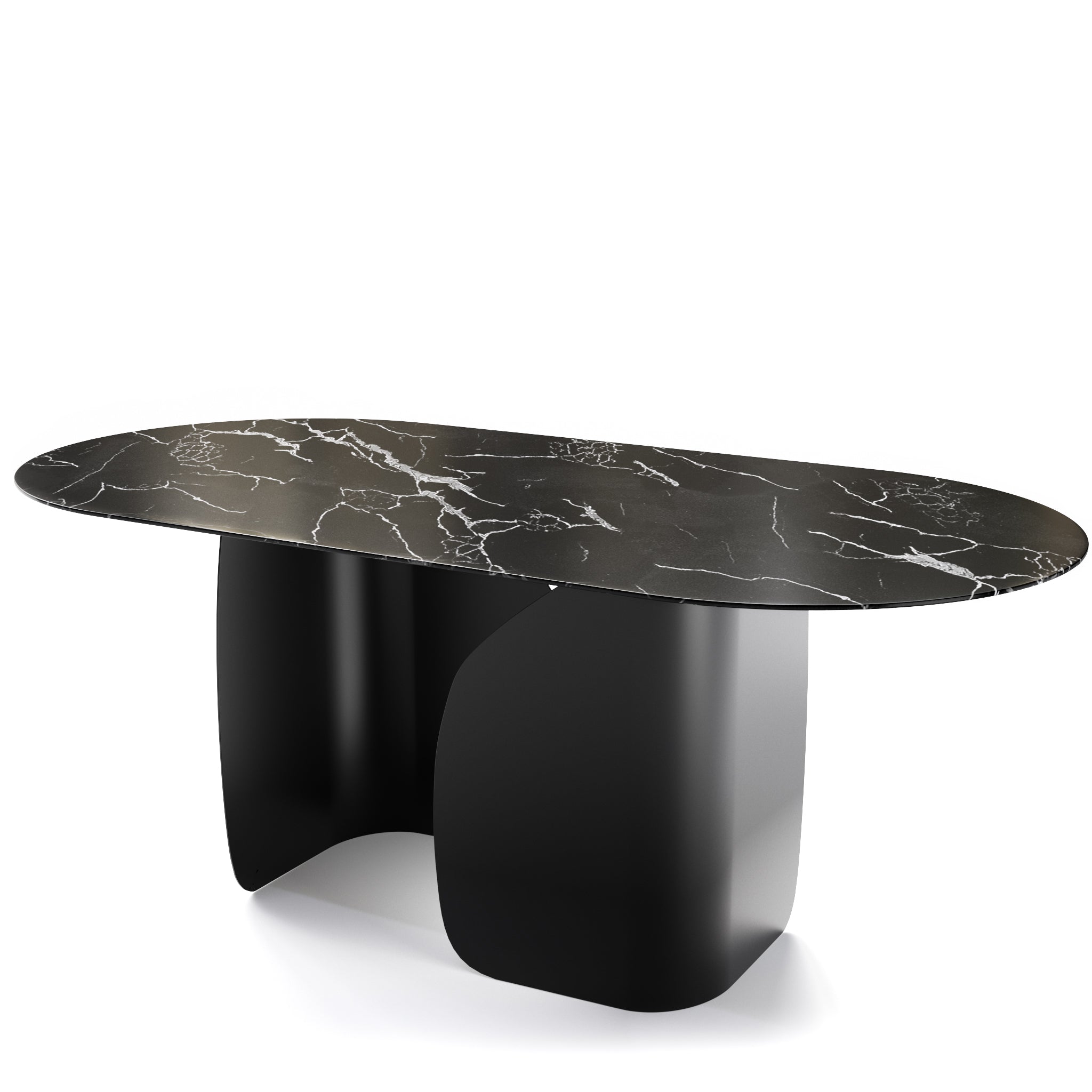  Twins Oval Dining Table Black Statuary Marble Top、mySite、sugarbowlscore