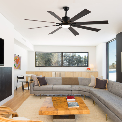 65 Inch Black Ceiling Fan with Light, 5-Blade Dimmable LED Ceiling Fan with Remote Control, Modern Quiet Design for Living Room and Bedroom (Silent/6-Speed/Reversible/DC Motor)、、eastwooduniform