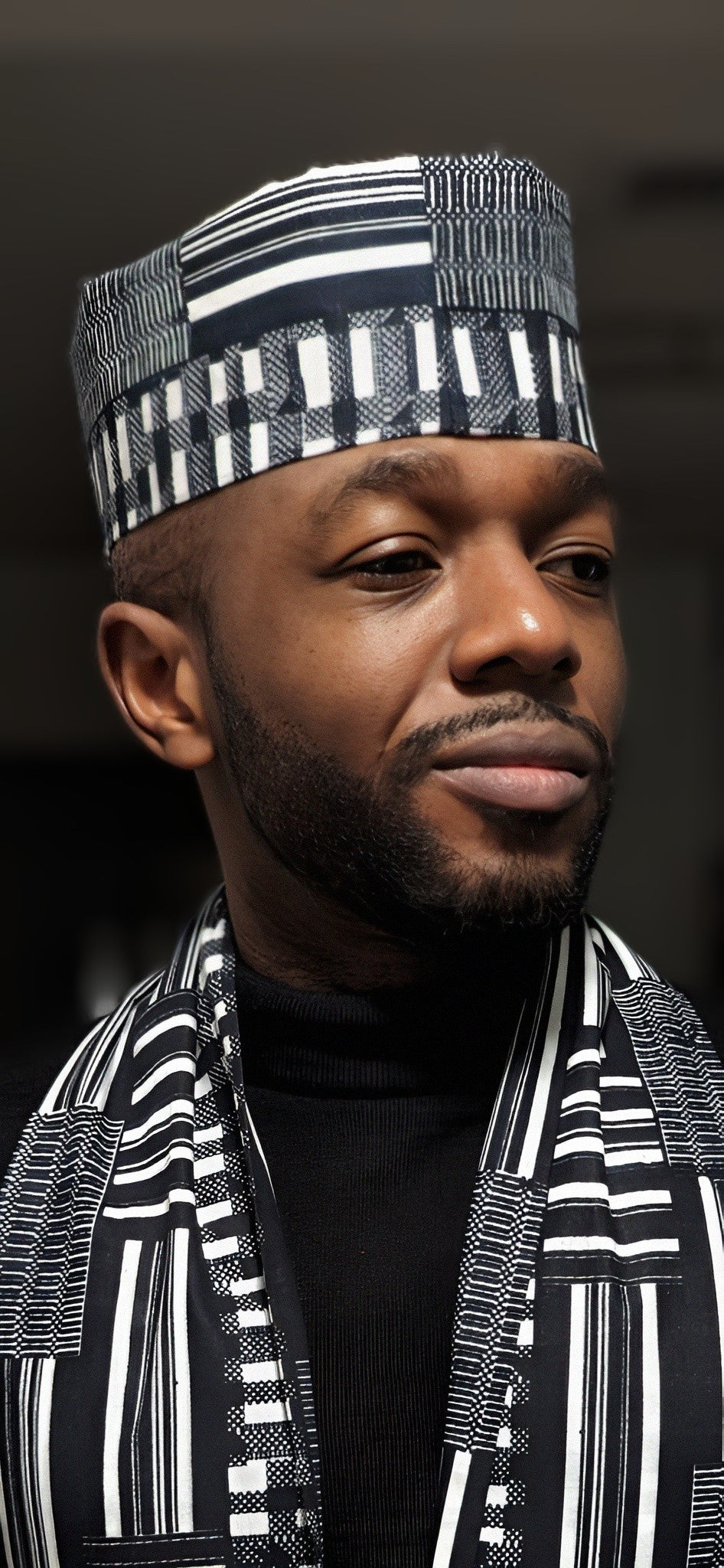 Black and White African print Kwaame Royal Kente Kufi Hat-DPHB0795、mySite、solidvoid