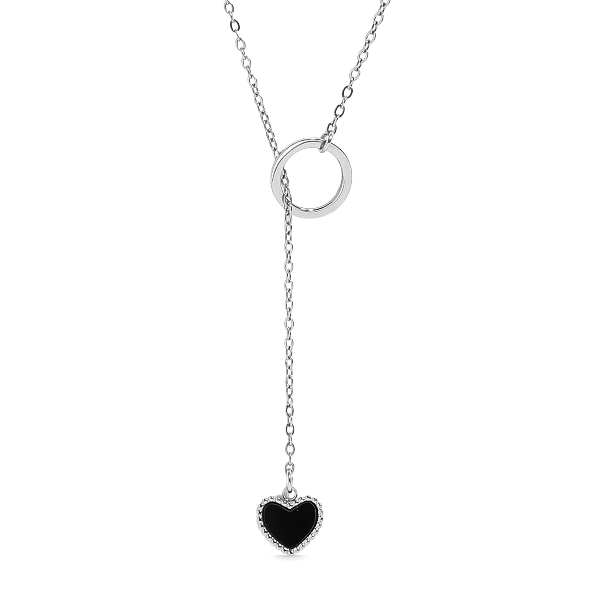 18K Gold PVD Stainless Steel Black Heart Lariat Necklace / CHN0056、mySite、dreamappss