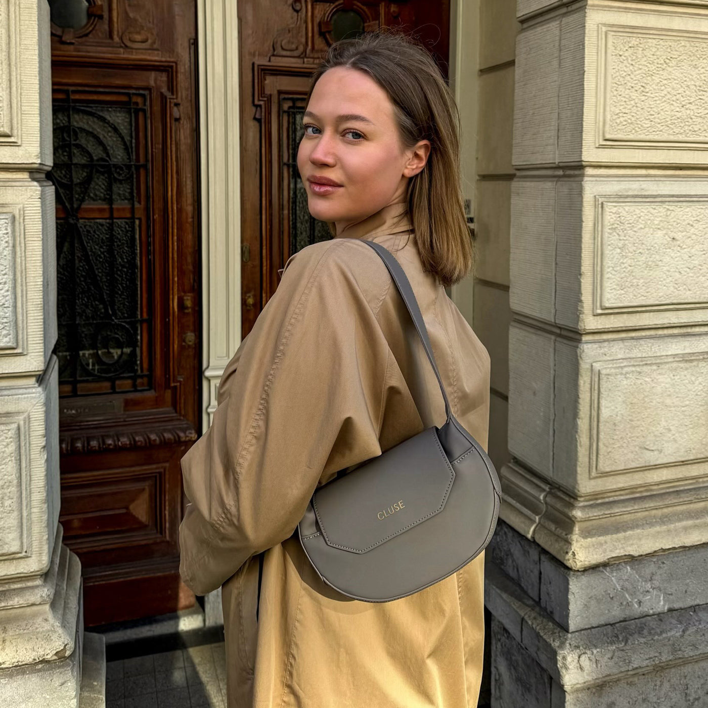 Sacroisé Petite Crossbody Bag, Dark Grey, Gold Colour、mySite、botmansion